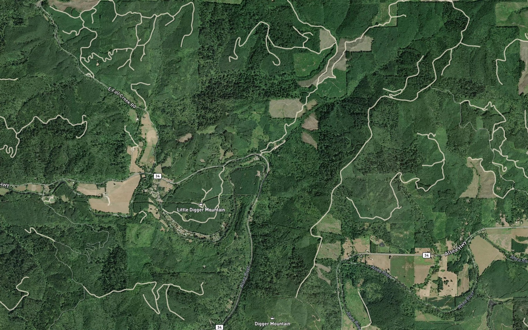 Satellite map of the Digger Creek