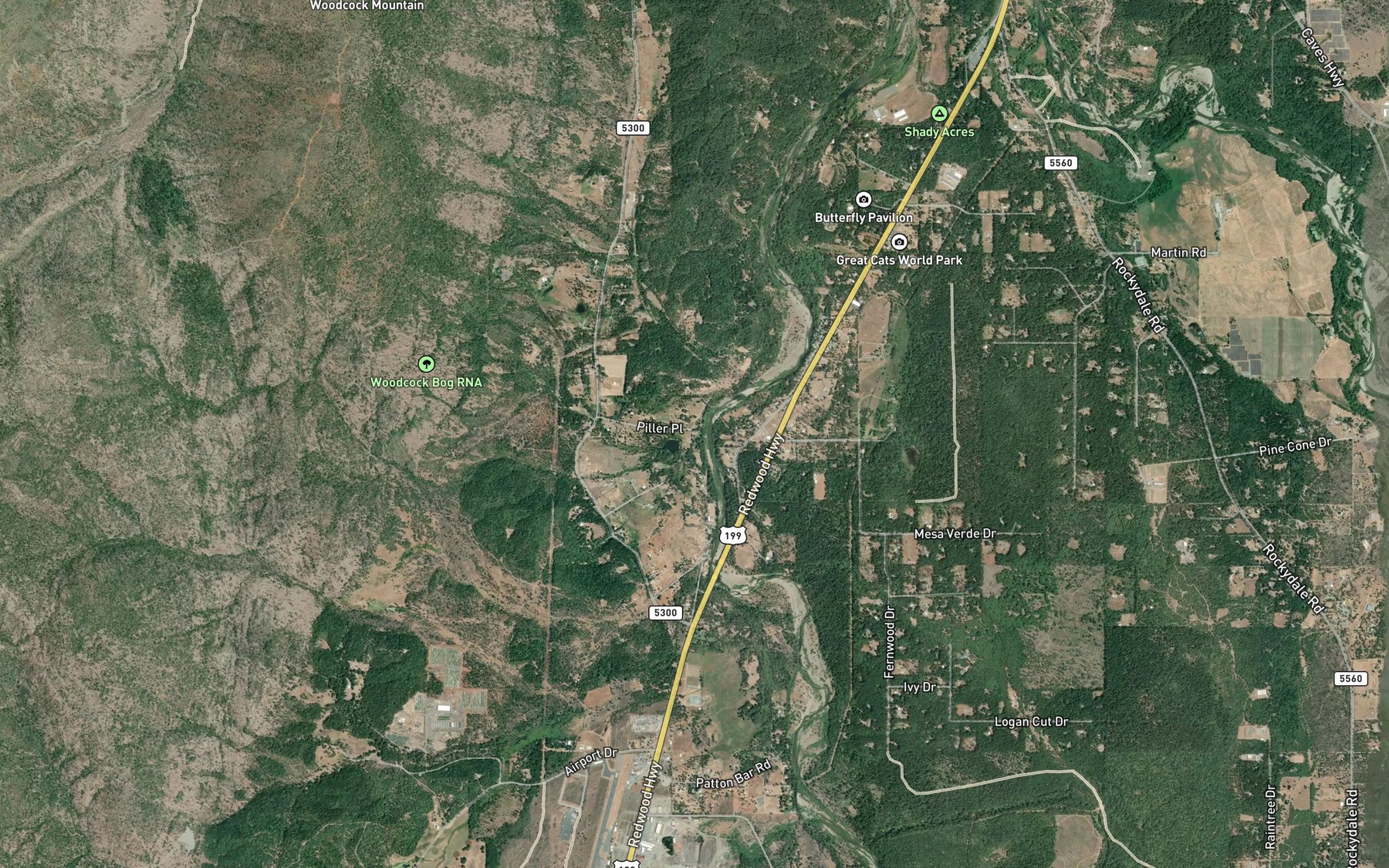 Satellite map of the Woodcock Creek