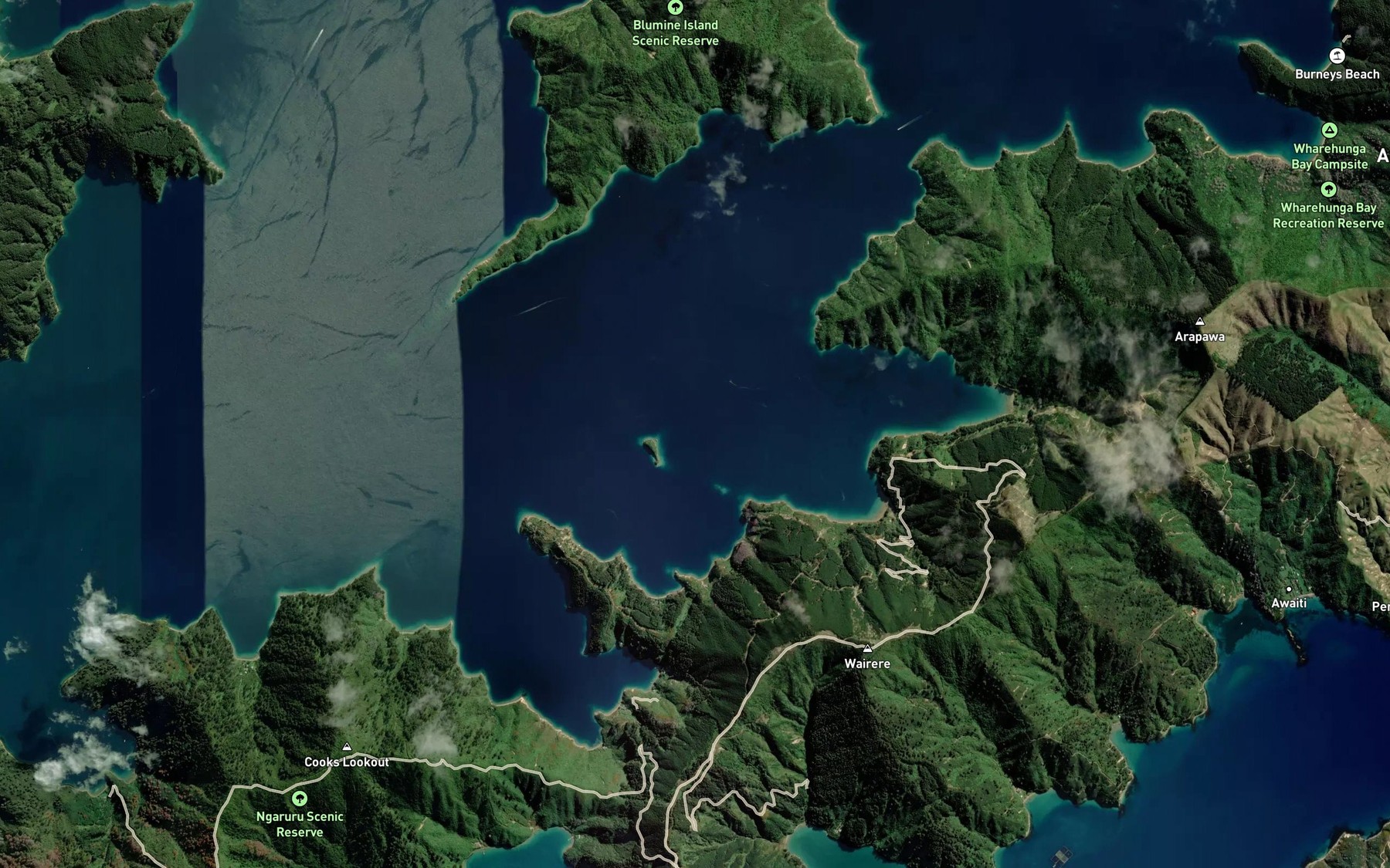 Satellite map of the Waikakaramea Bay