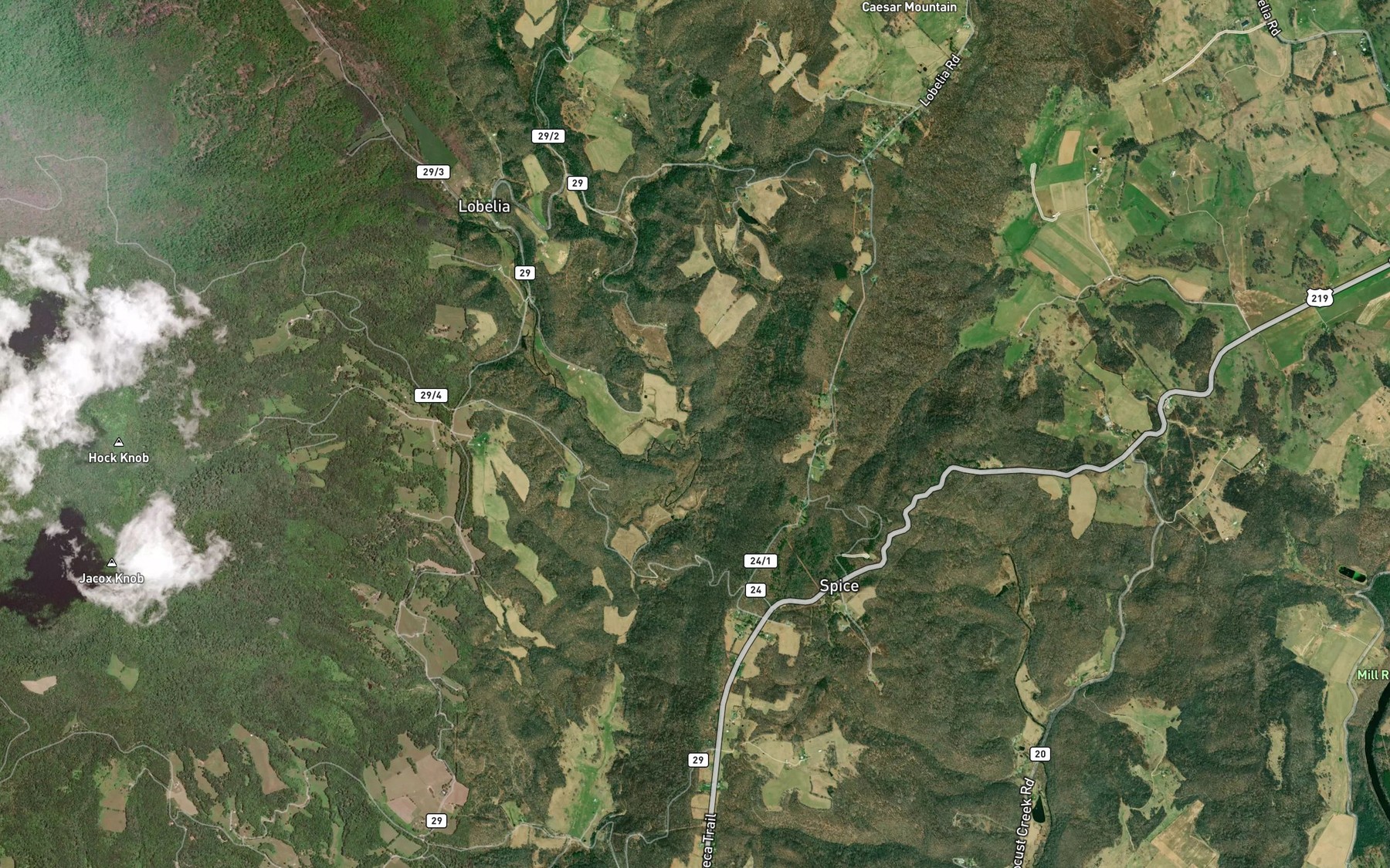 Satellite map of the Hills Creek
