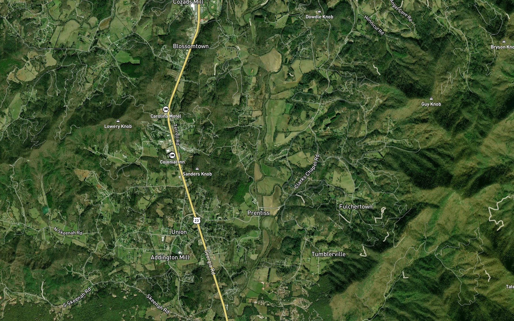 Satellite map of the McDowell Branch