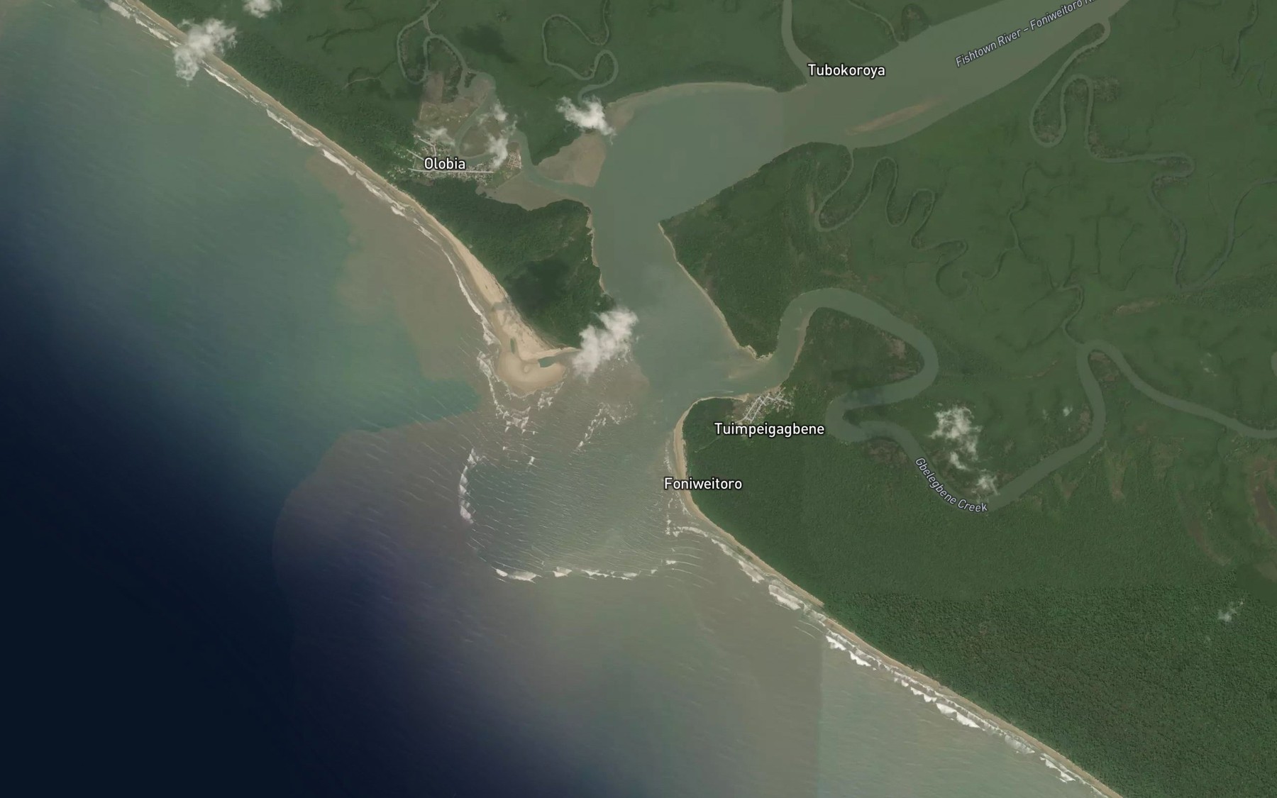 Satellite map of the Fishtown River