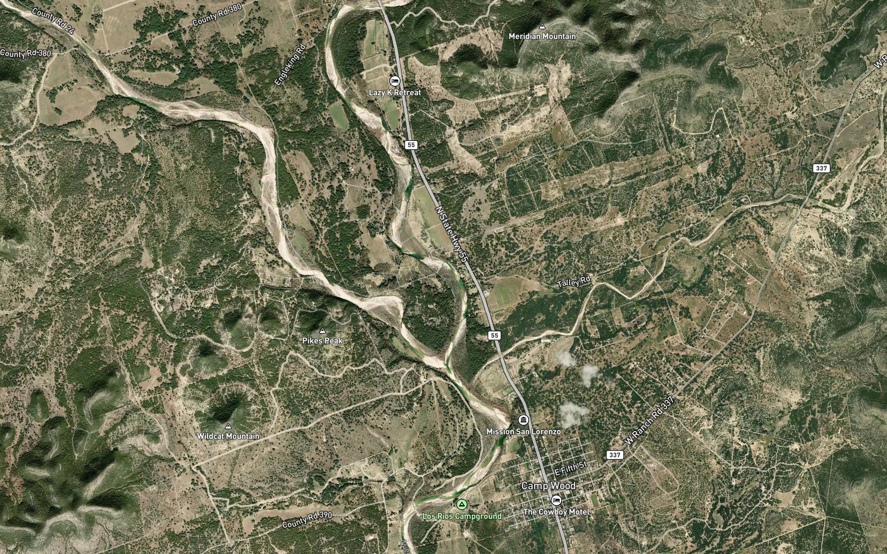 Satellite map of the Camp Wood Spring