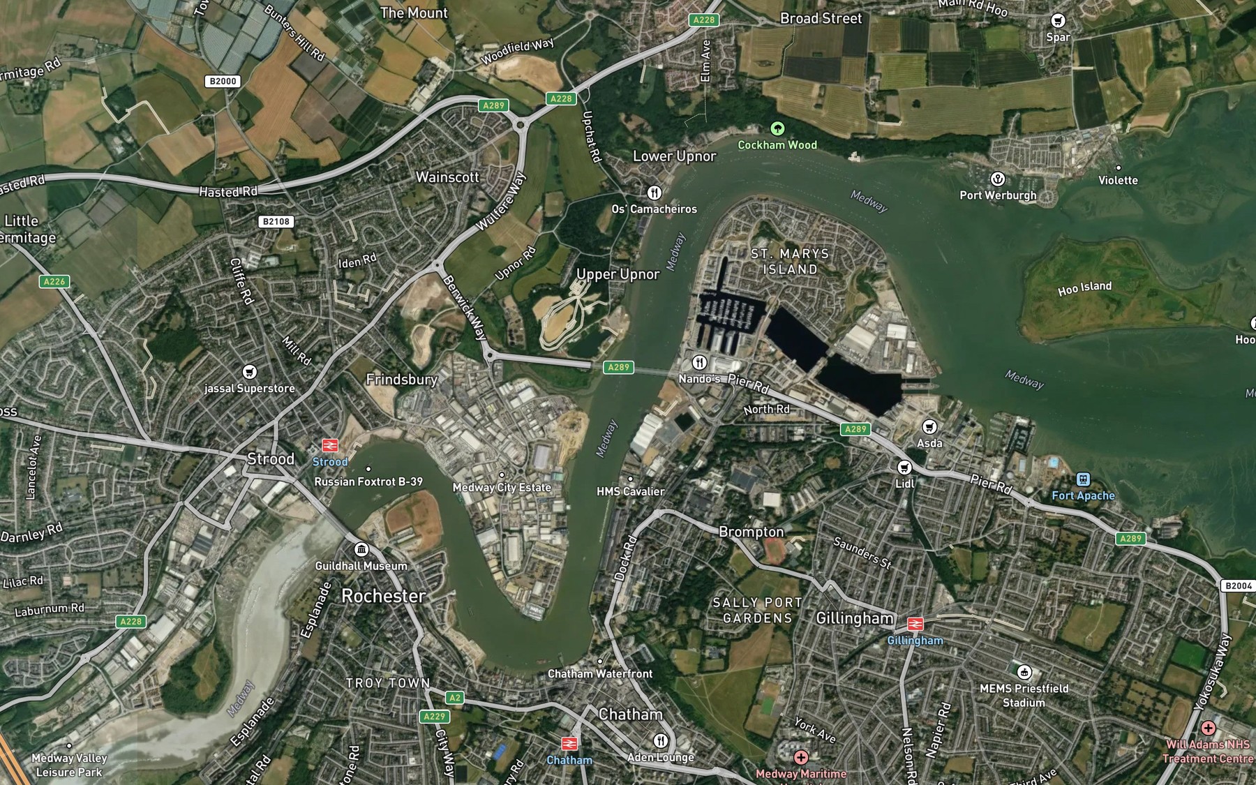 Satellite map of the Upnor Reach