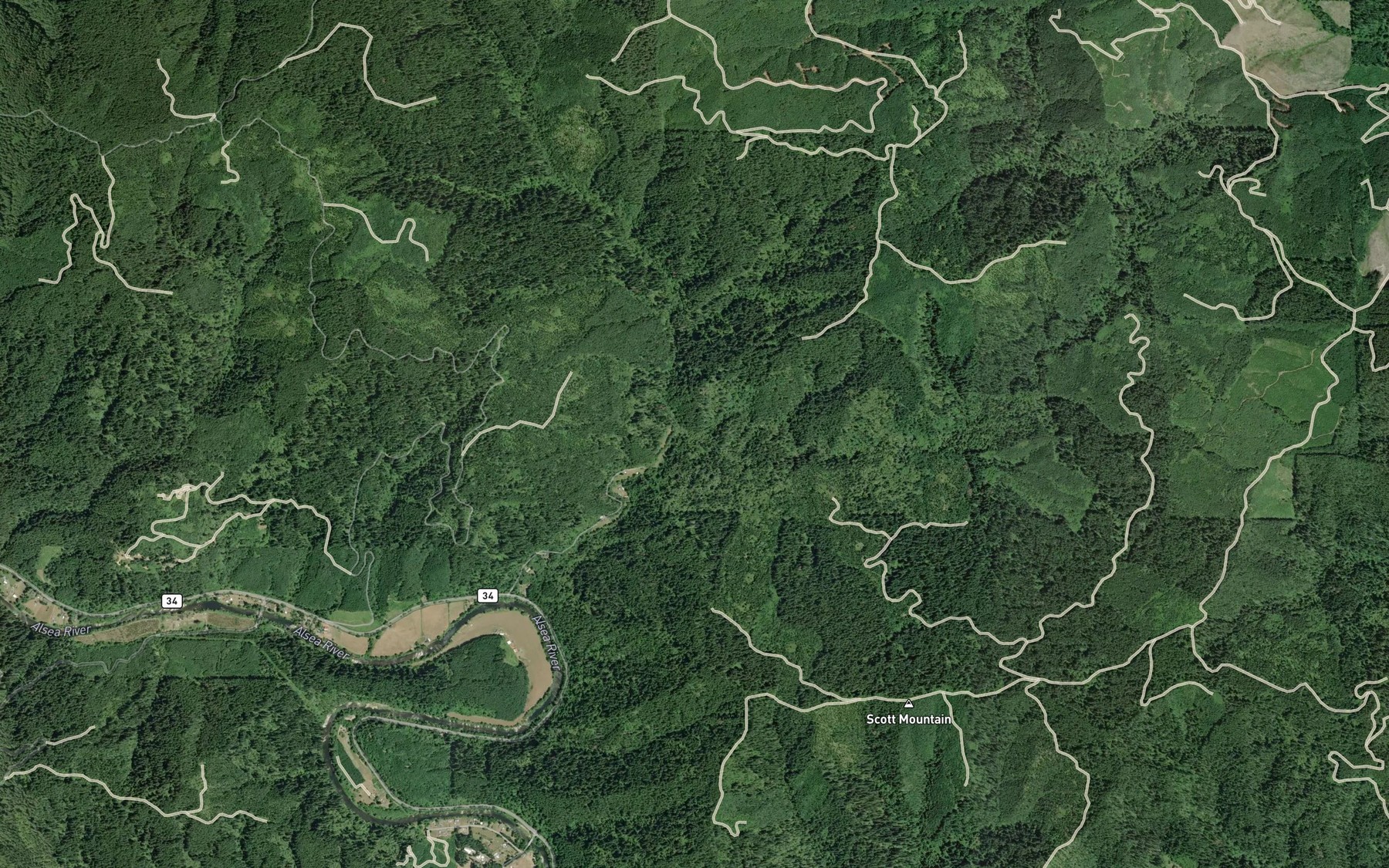 Satellite map of the West Fork Scott Creek