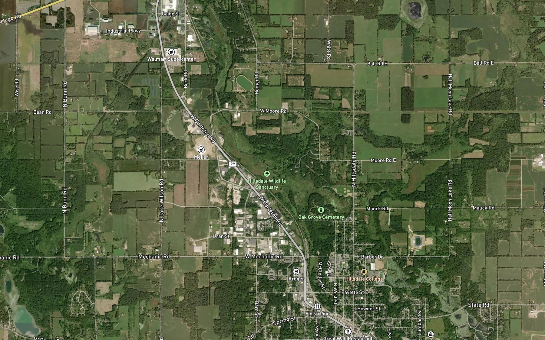 Satellite map of the Beebe Creek