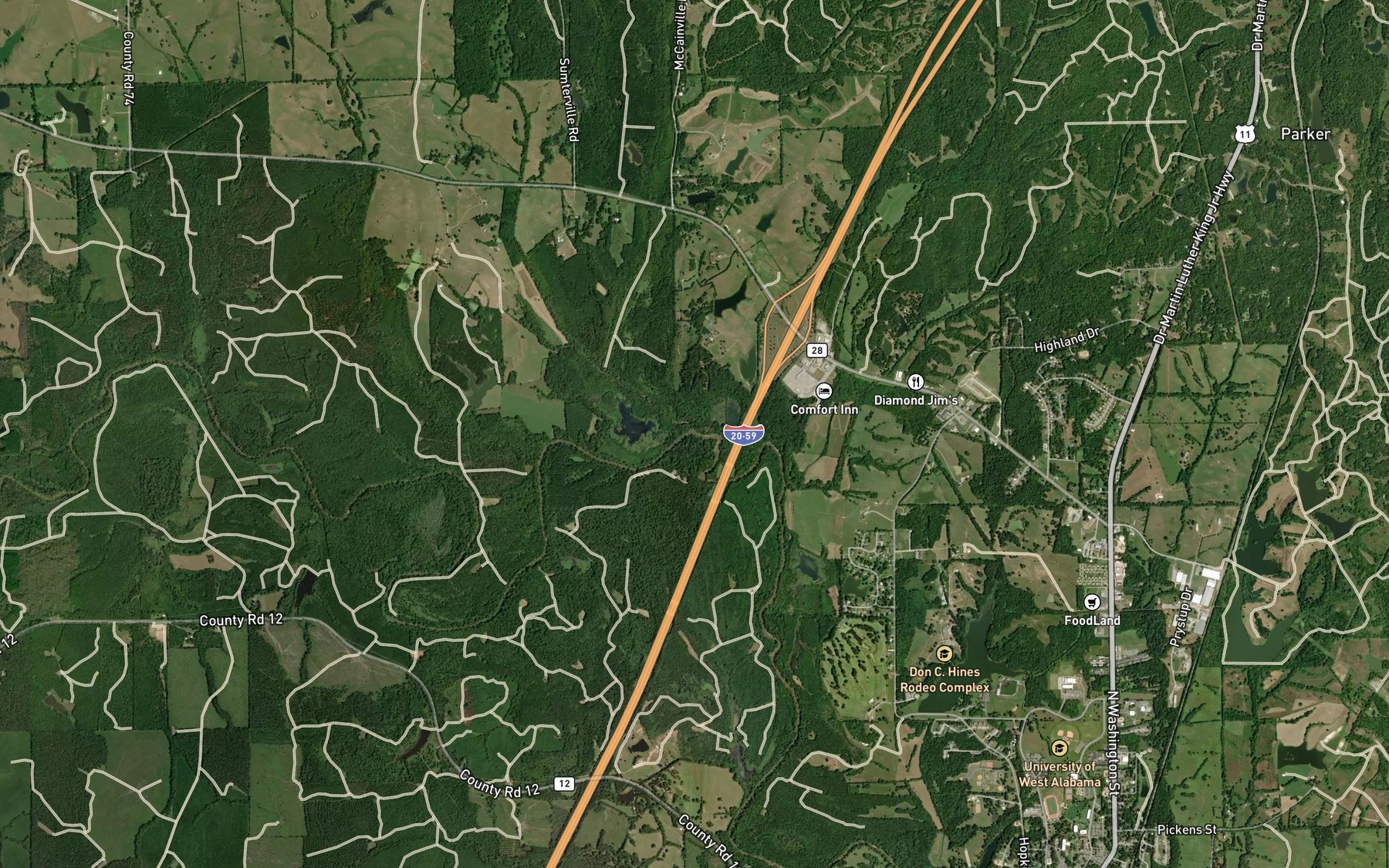 Satellite map of the Brown Brick Creek