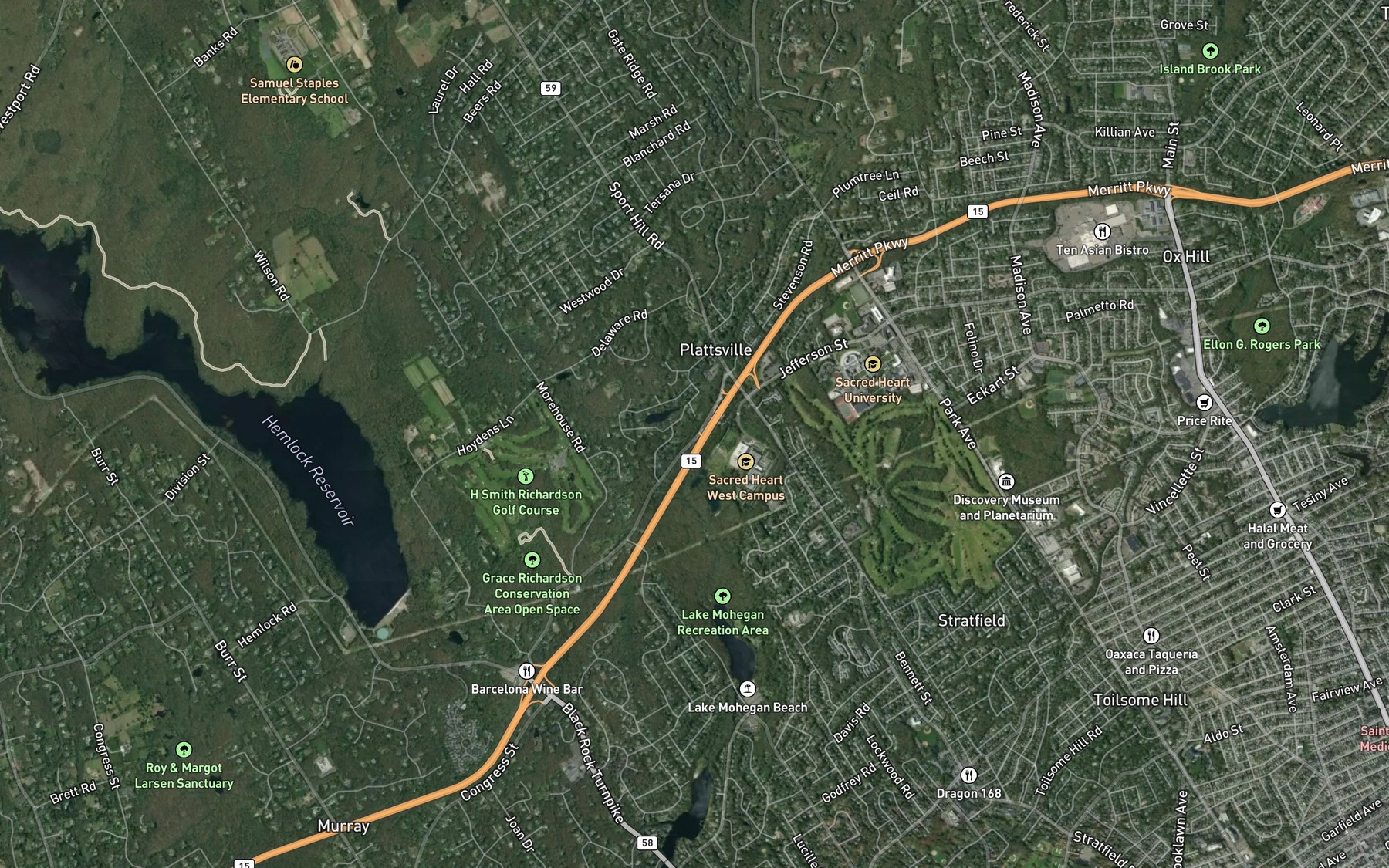 Satellite map of the Morehouse Brook
