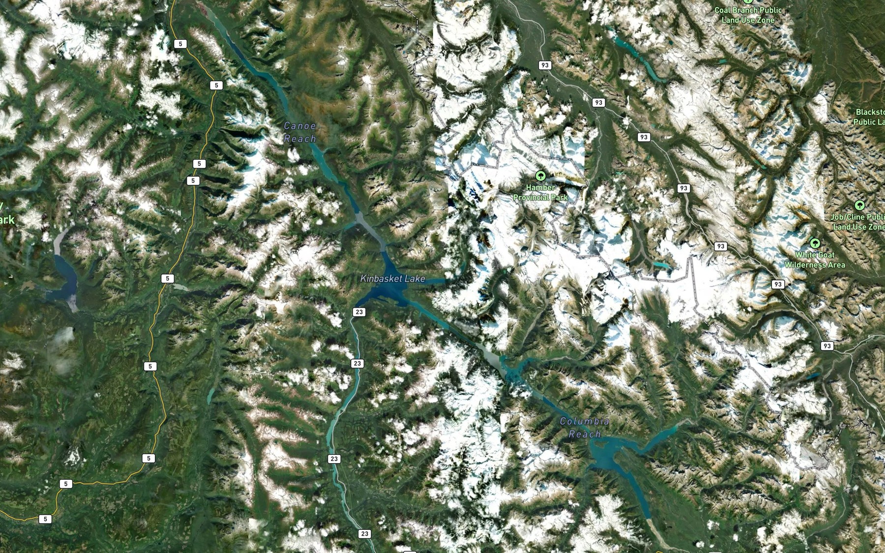 Satellite map of the Kinbasket Lake