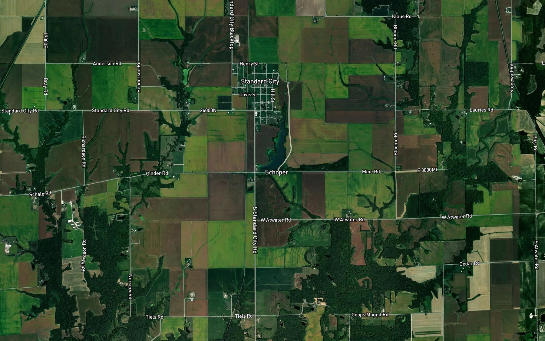 Satellite map of the Standard City Lake