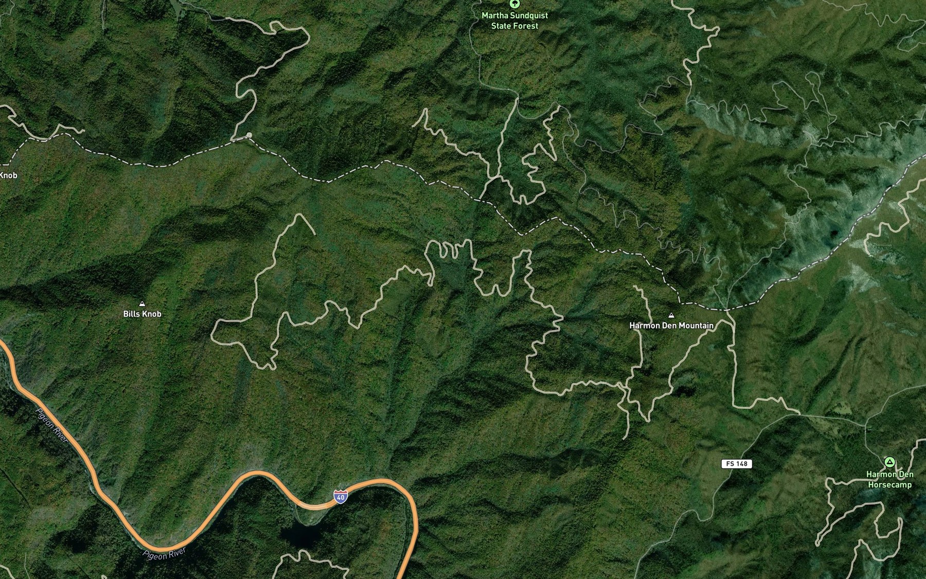 Satellite map of the Holly Bottom Branch