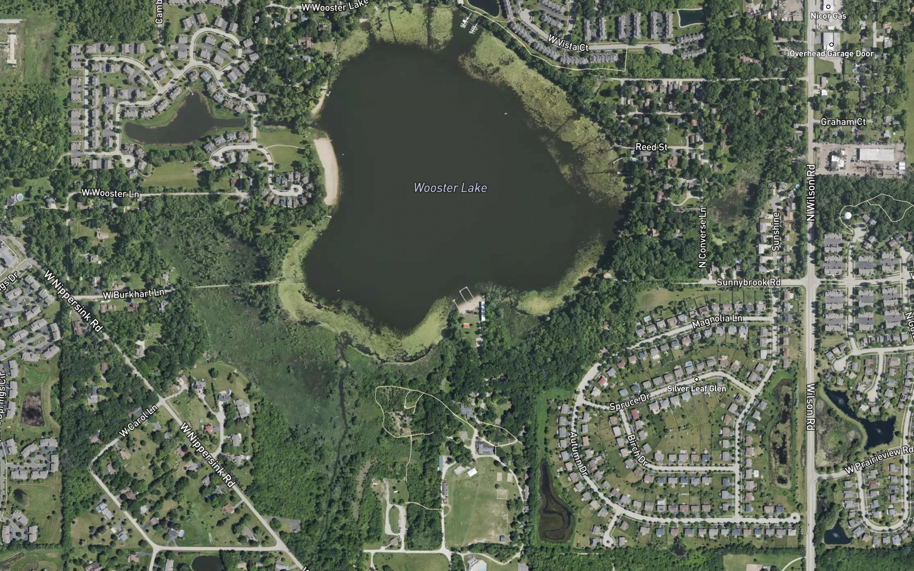 Satellite map of the Wooster Lake