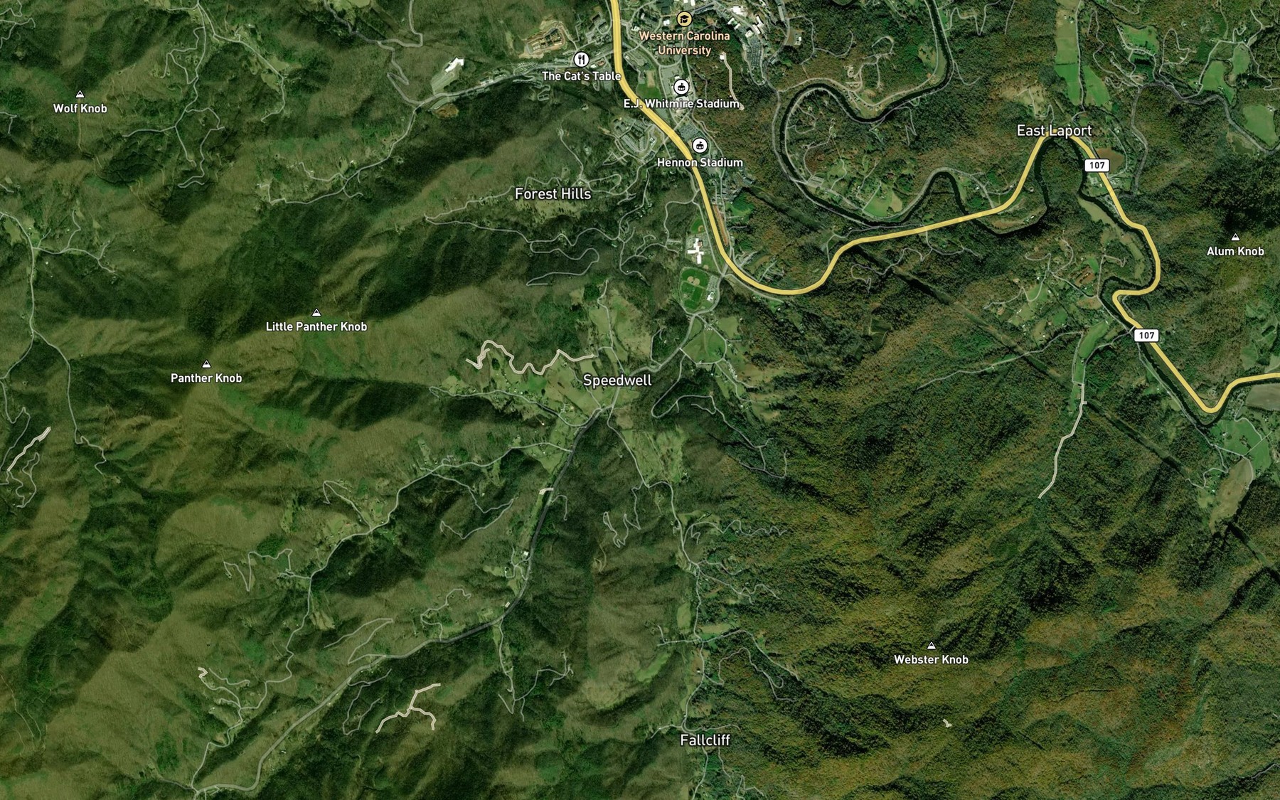 Satellite map of the Tilley Creek