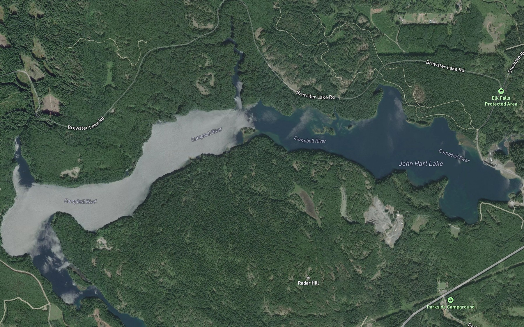 Satellite map of the John Hart Lake