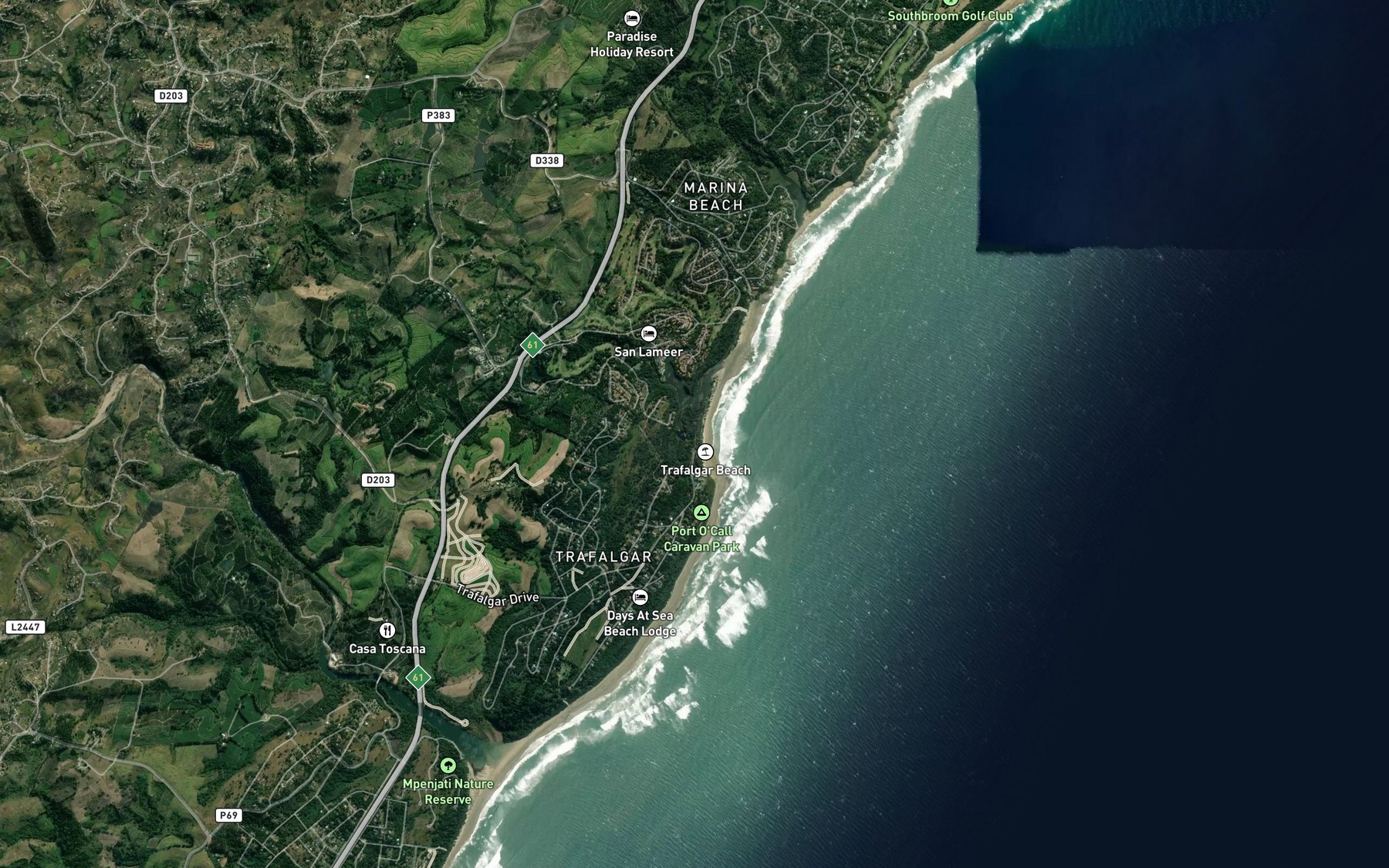 Satellite map of the Umhlangakulu River