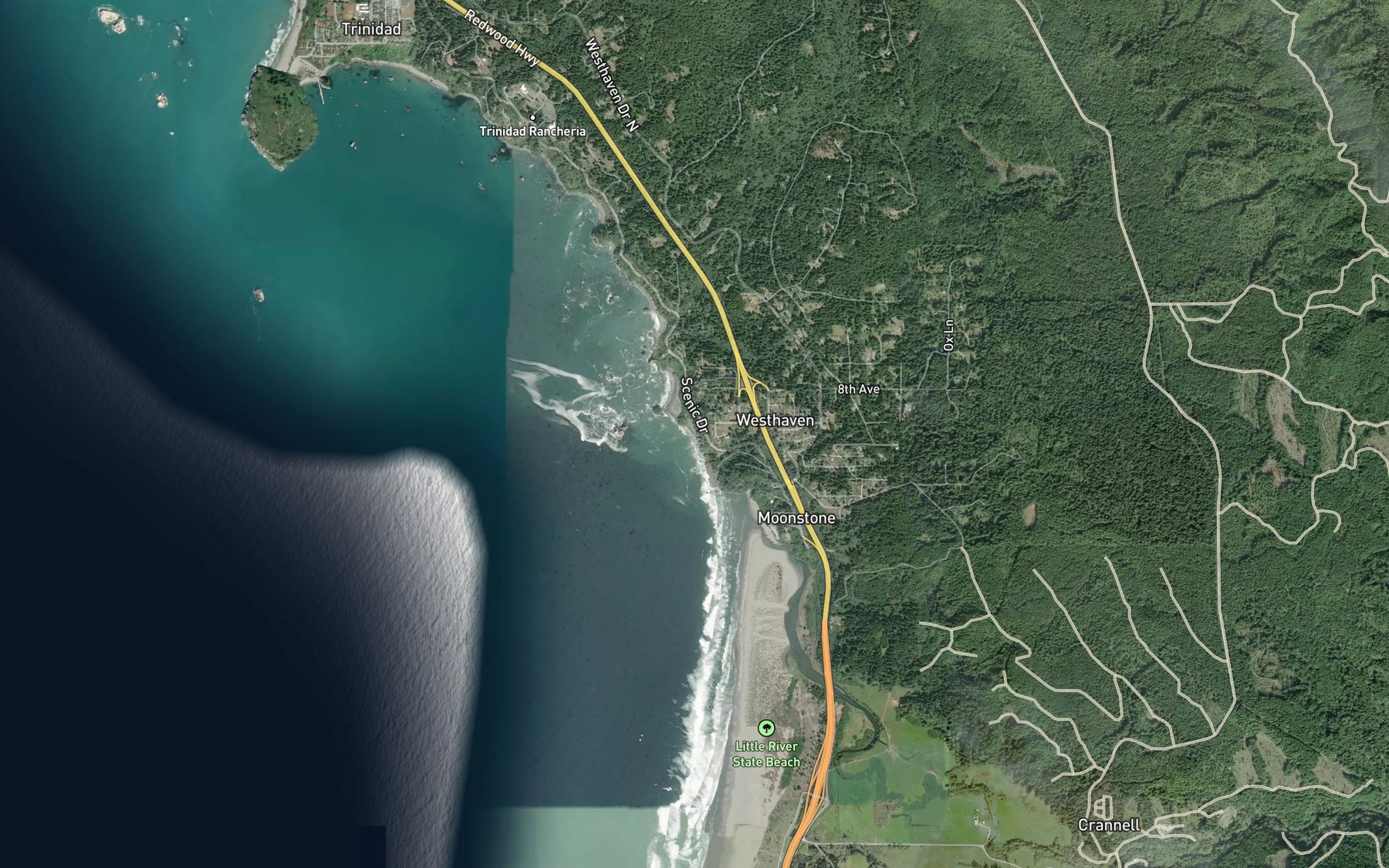 Satellite map of the Honda Cove