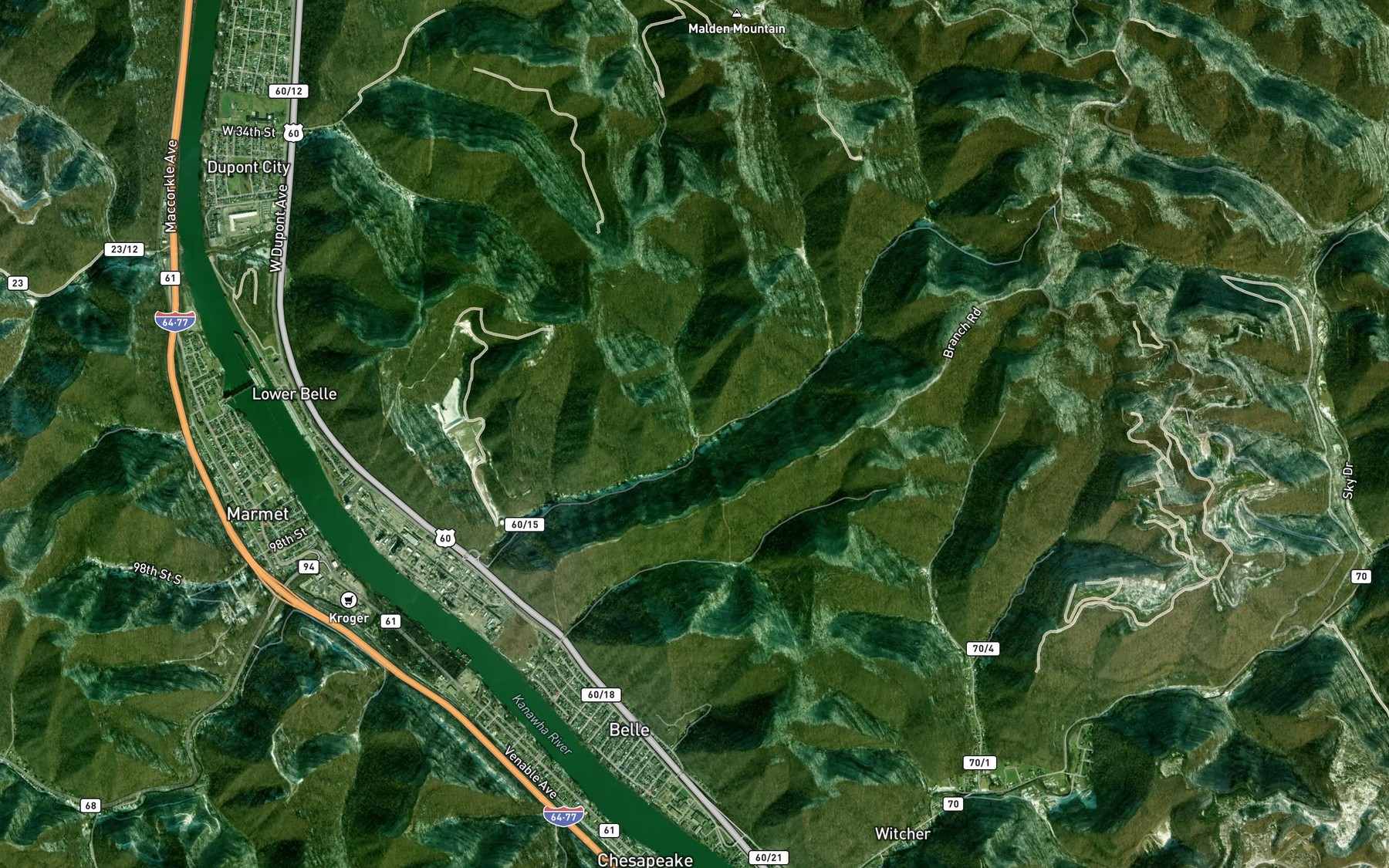 Satellite map of the Kelly Branch