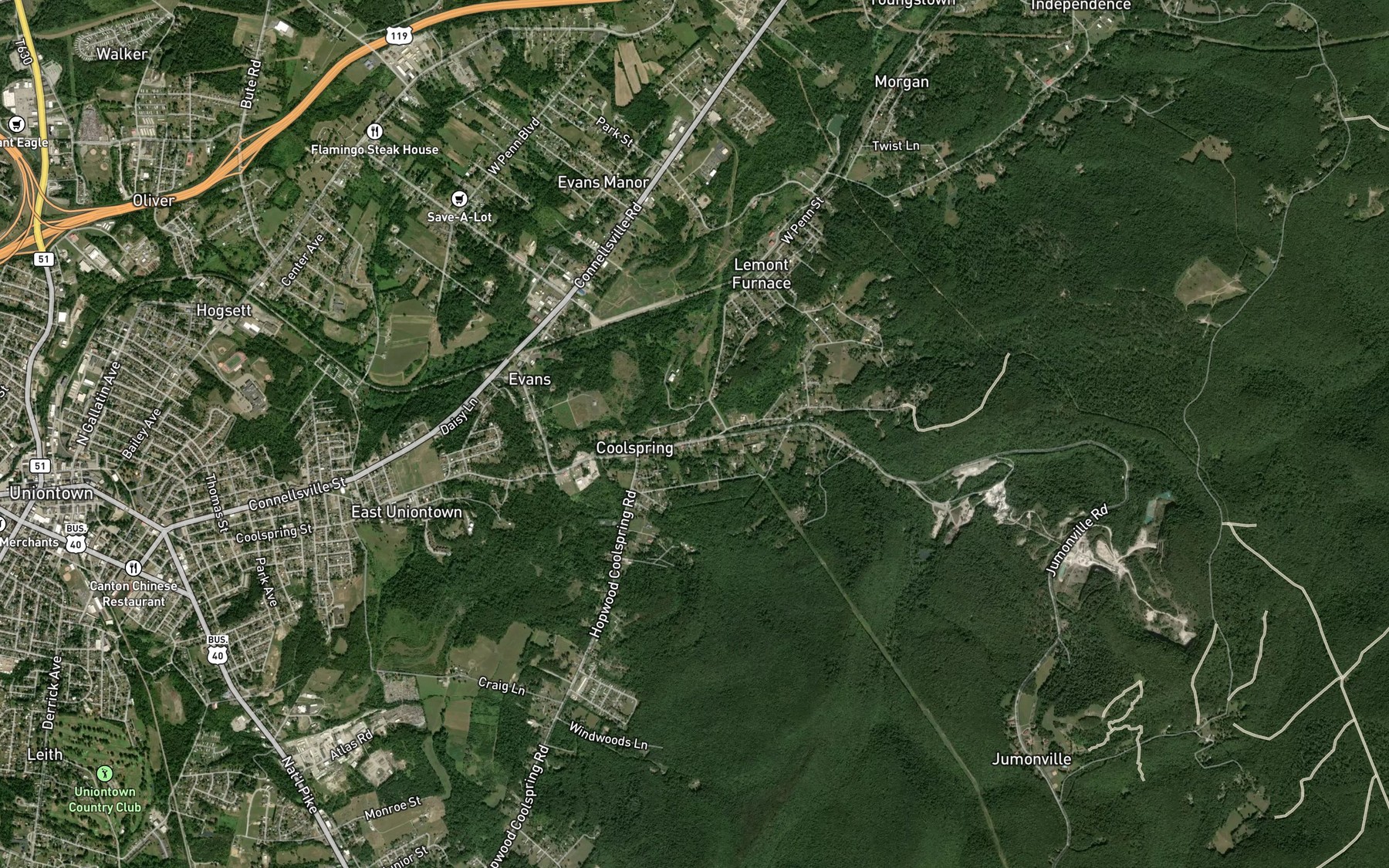Satellite map of the Coolspring Run