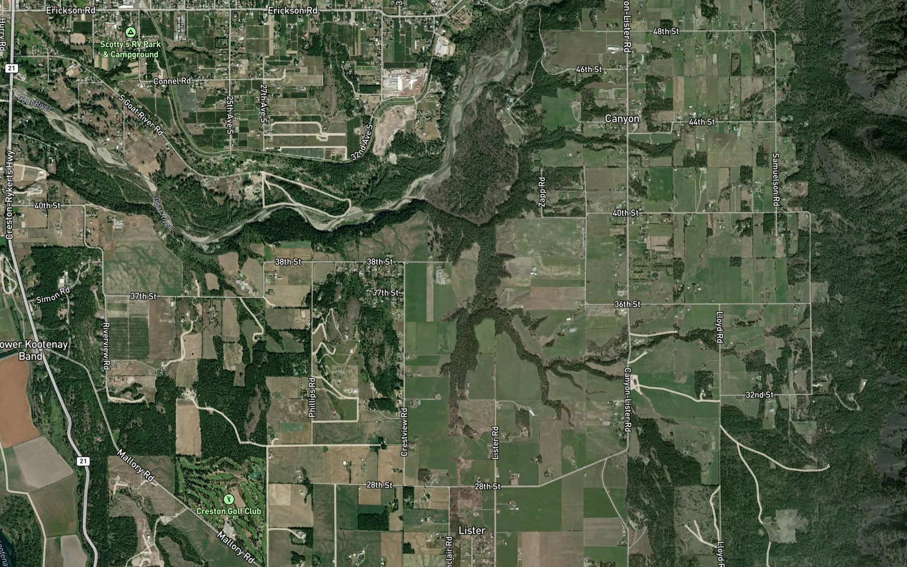 Satellite map of the Camp Run Creek