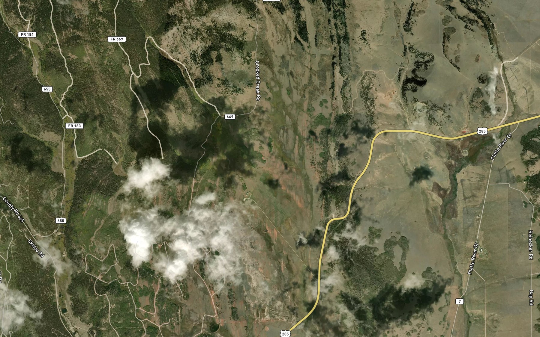 Satellite map of the Silverheels Ditch