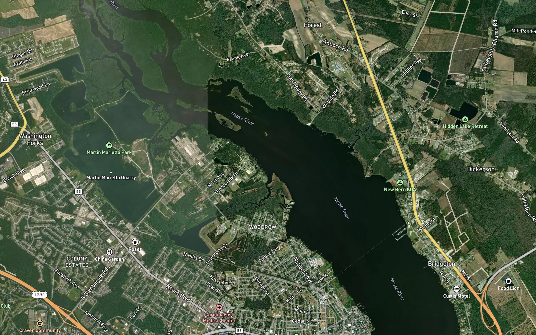 Satellite map of the Rennys Creek