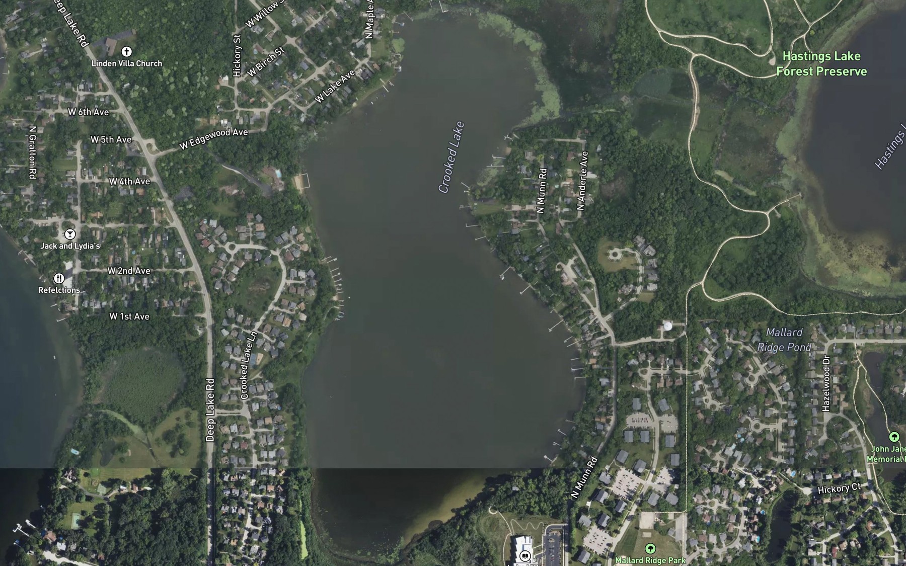 Satellite map of the Crooked Lake
