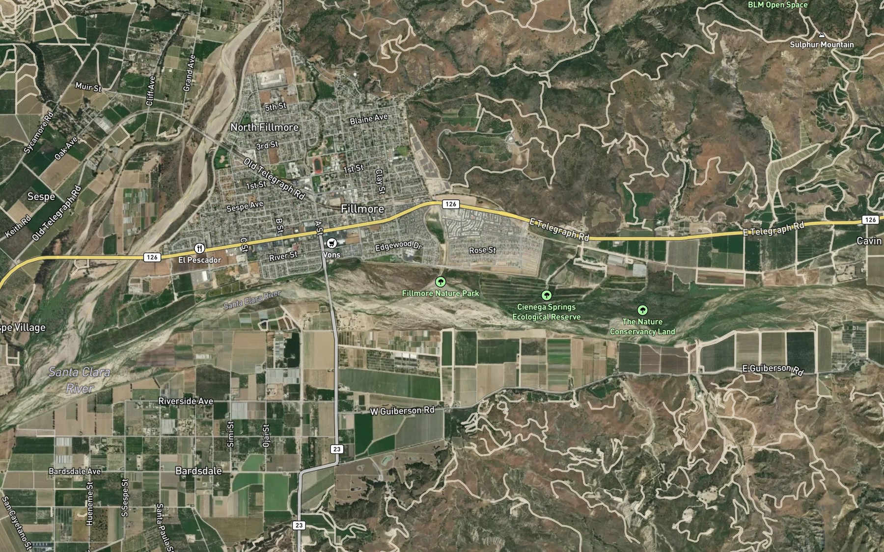 Satellite map of the Pole Creek