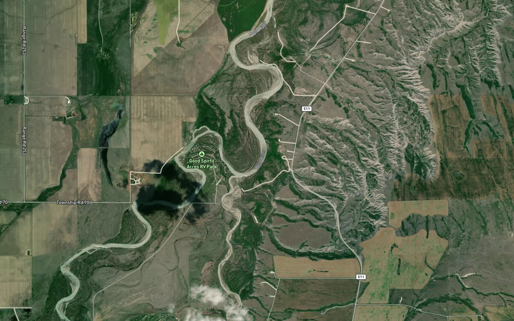 Satellite map of the Waterton River