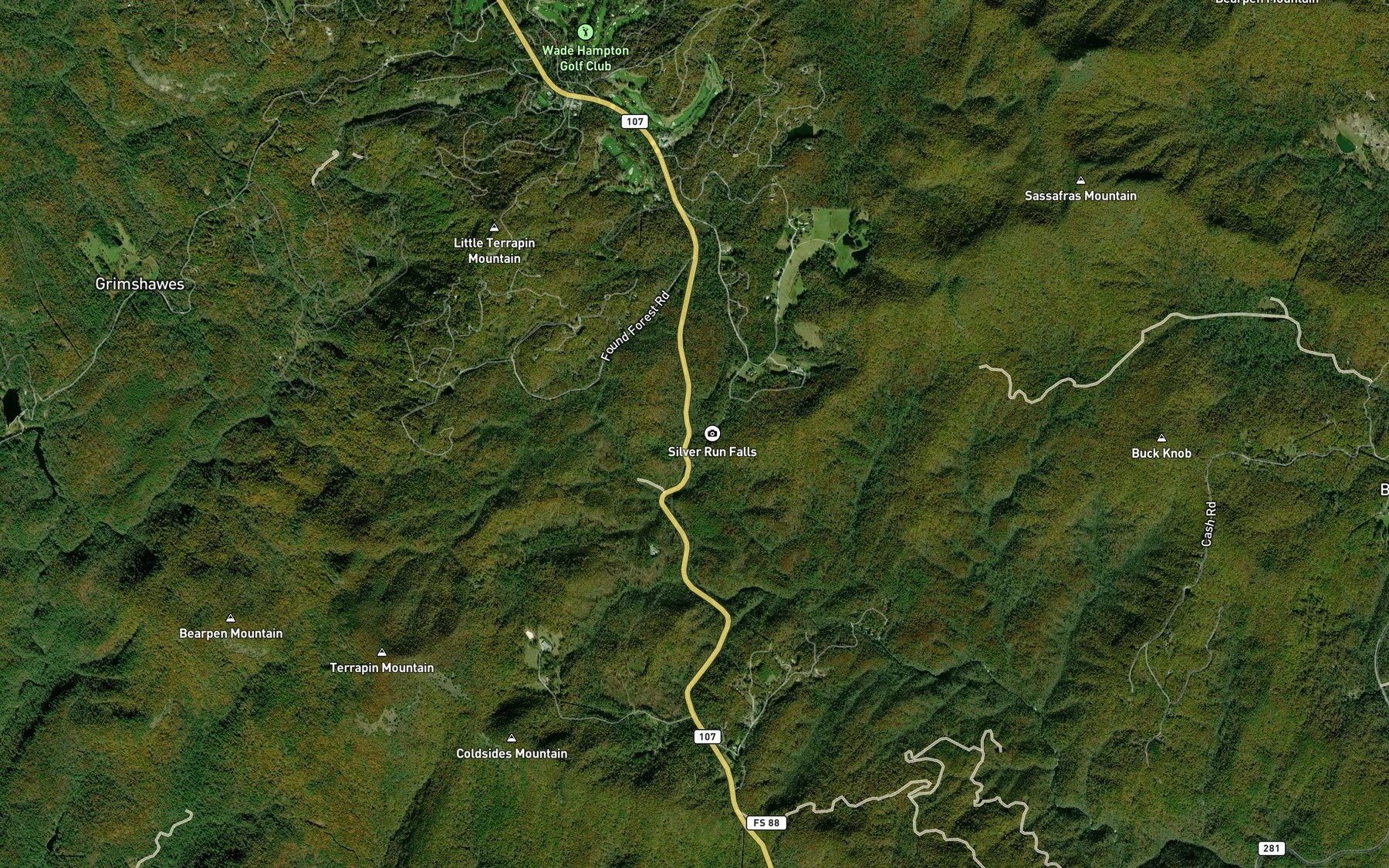 Satellite map of the Silver Run Creek