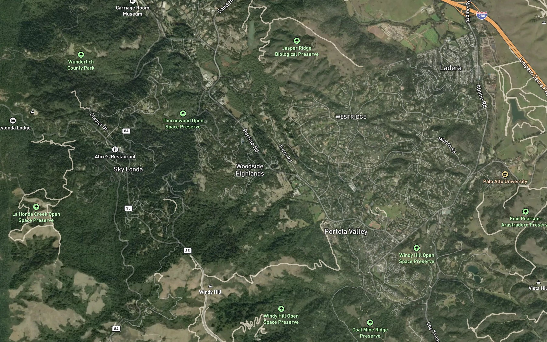 Satellite map of the Bull Run Creek