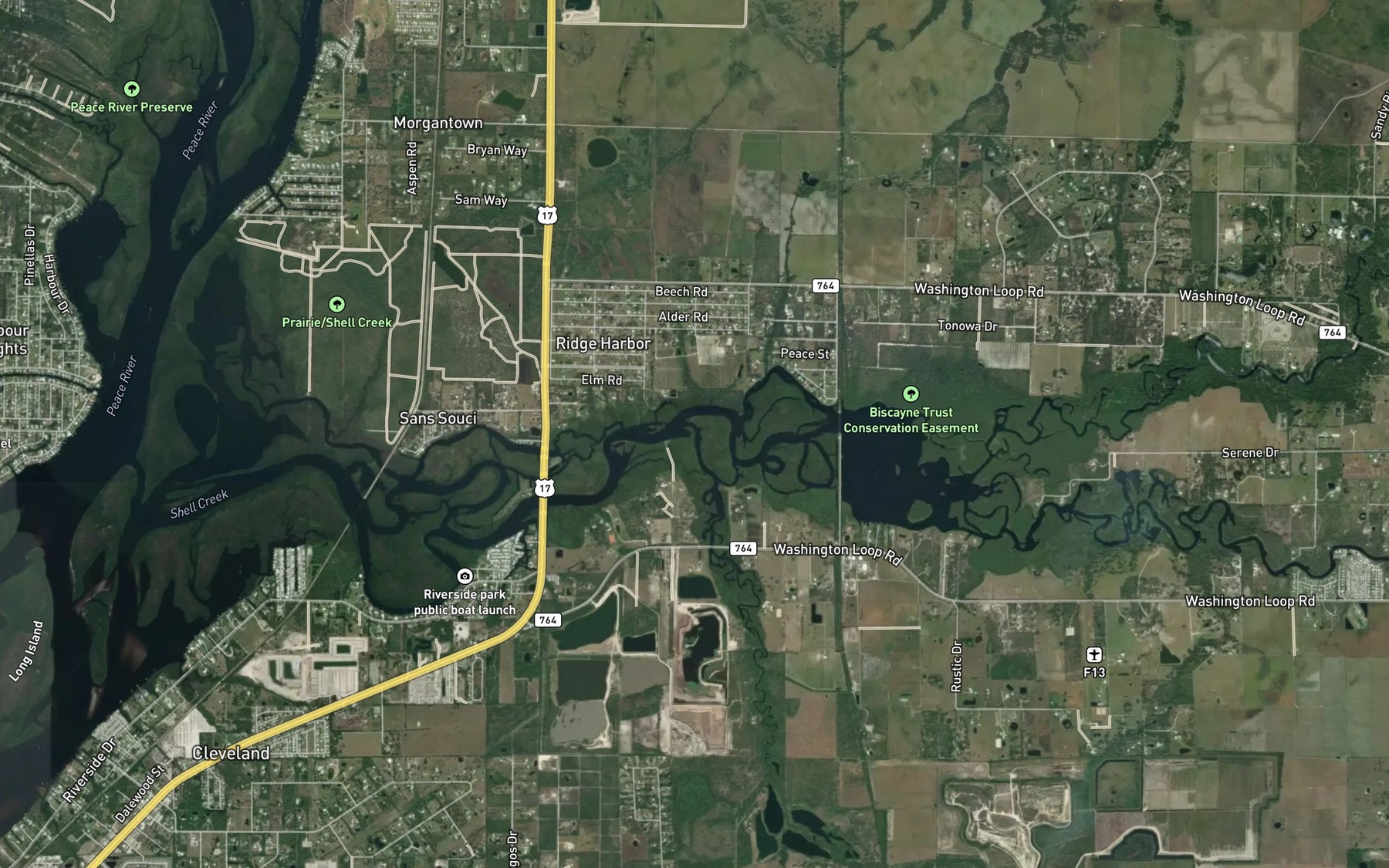Satellite map of the Myrtle Slough