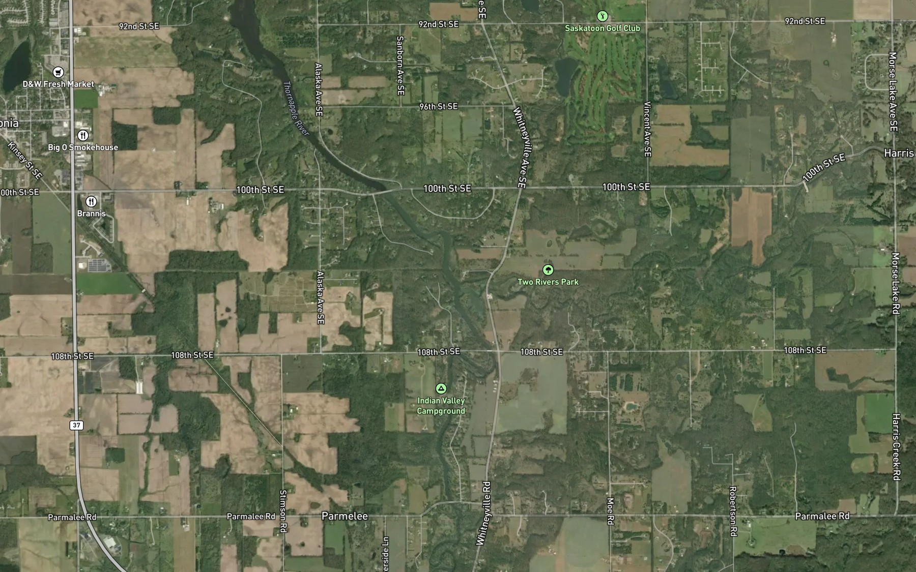 Satellite map of the Coldwater River