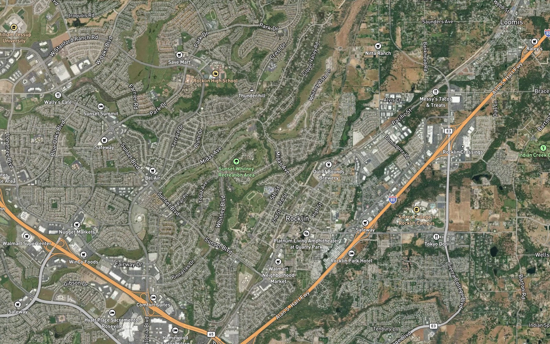 Satellite map of the Clover Valley Creek