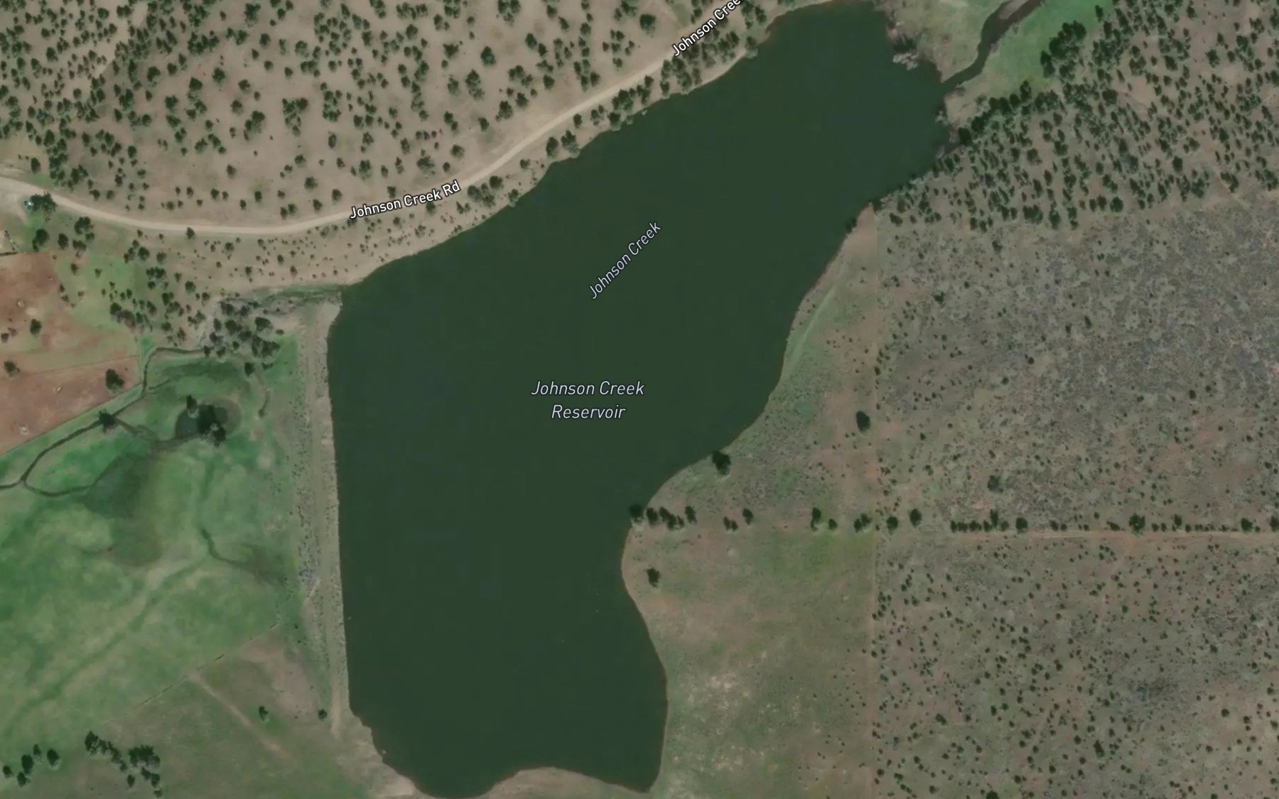 Satellite map of the Johnson Creek Reservoir