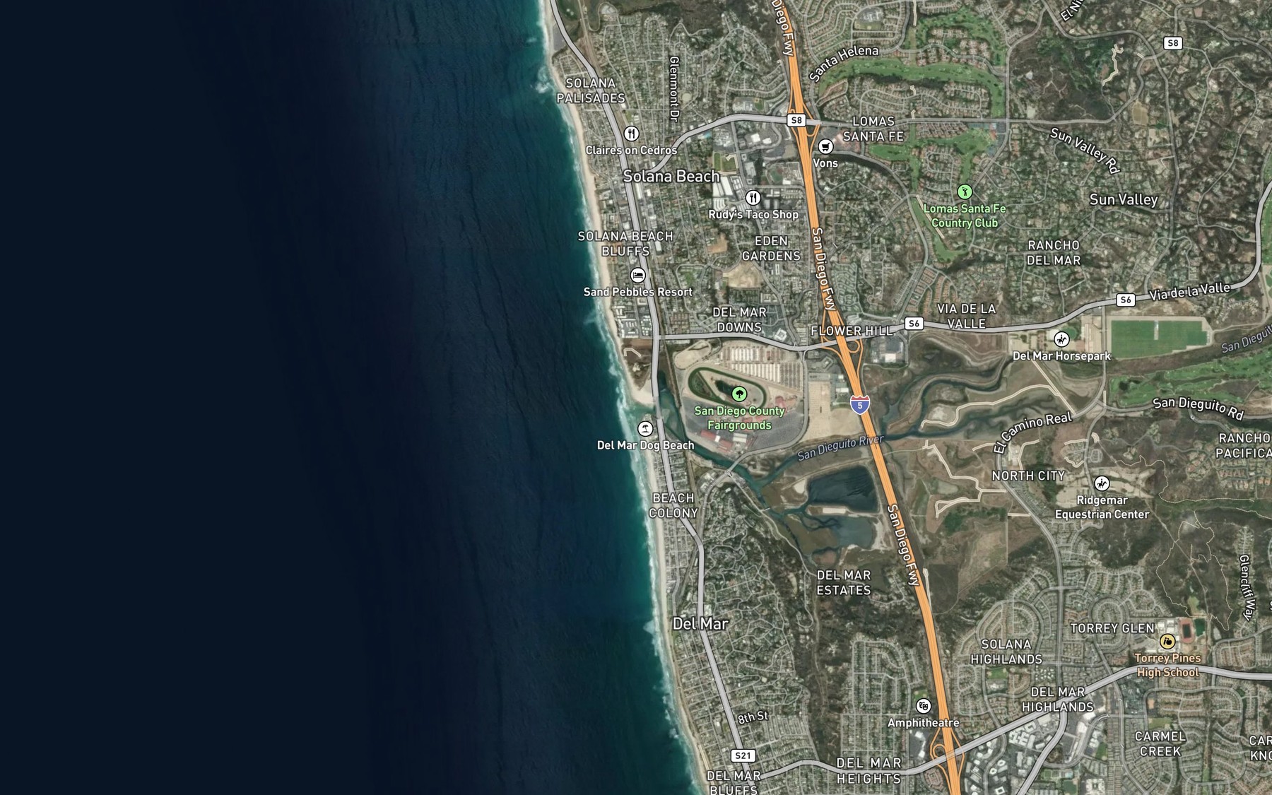 Satellite map of the San Dieguito River