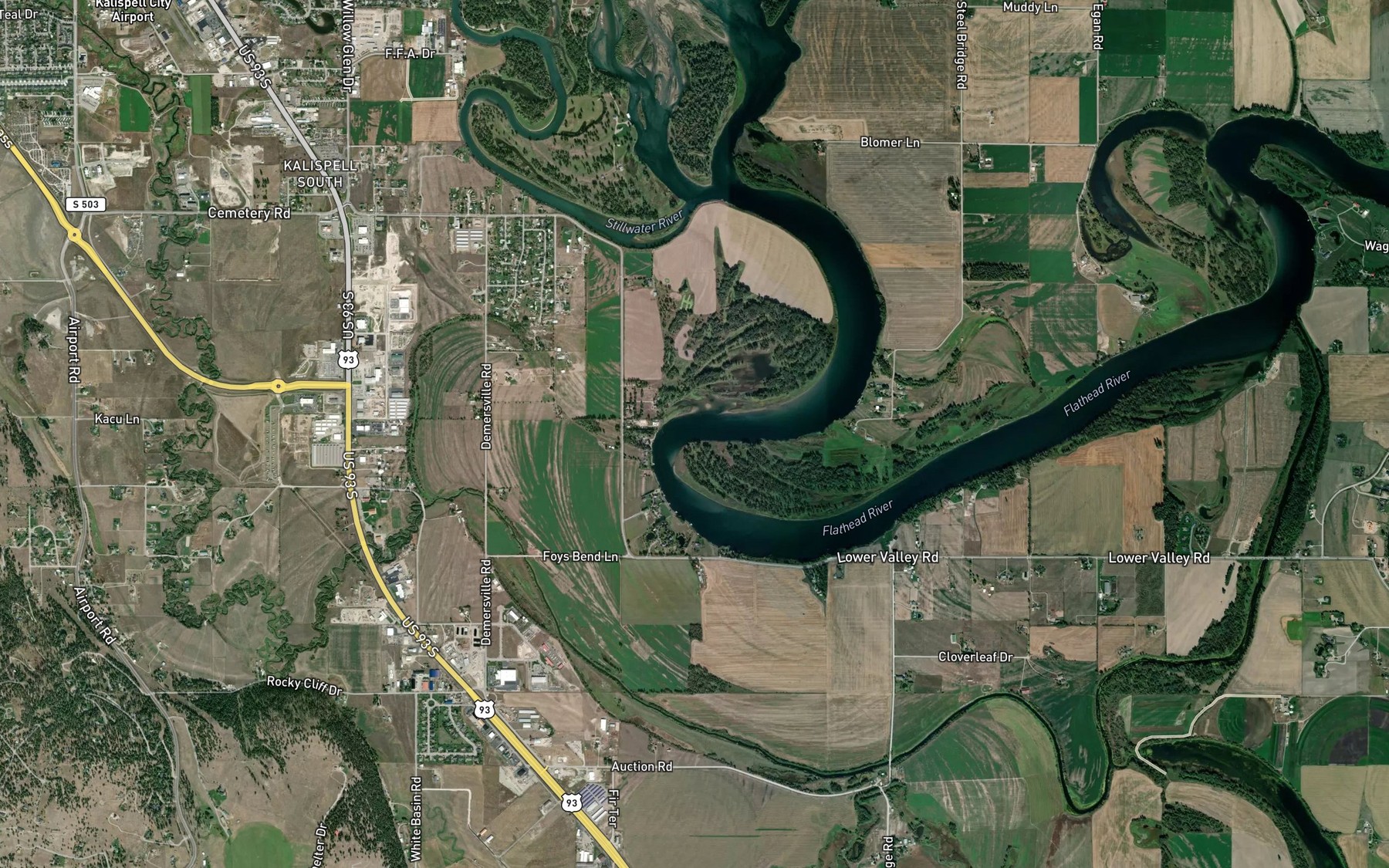 Satellite map of the Foys Bend