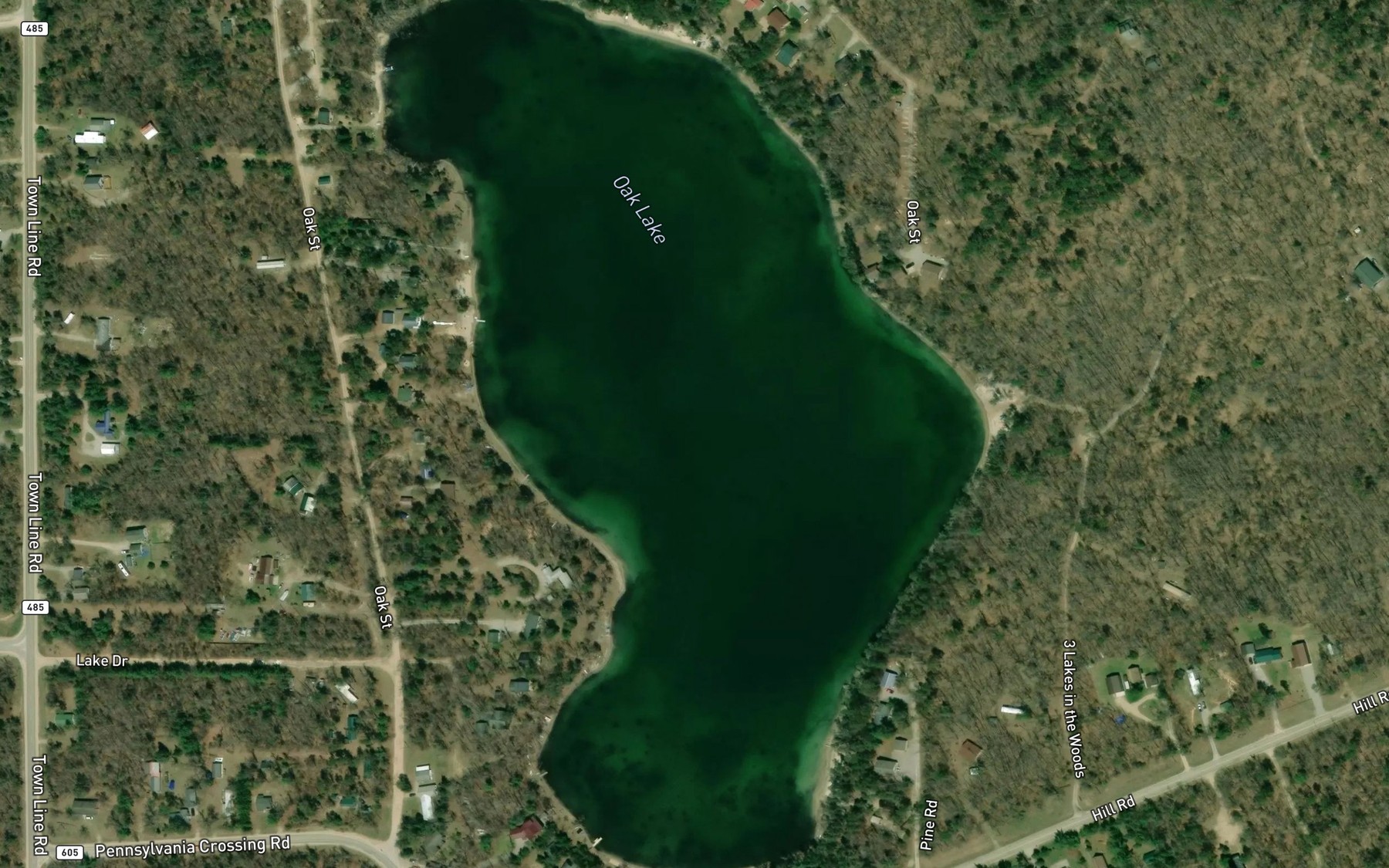 Satellite map of the Oak Lake