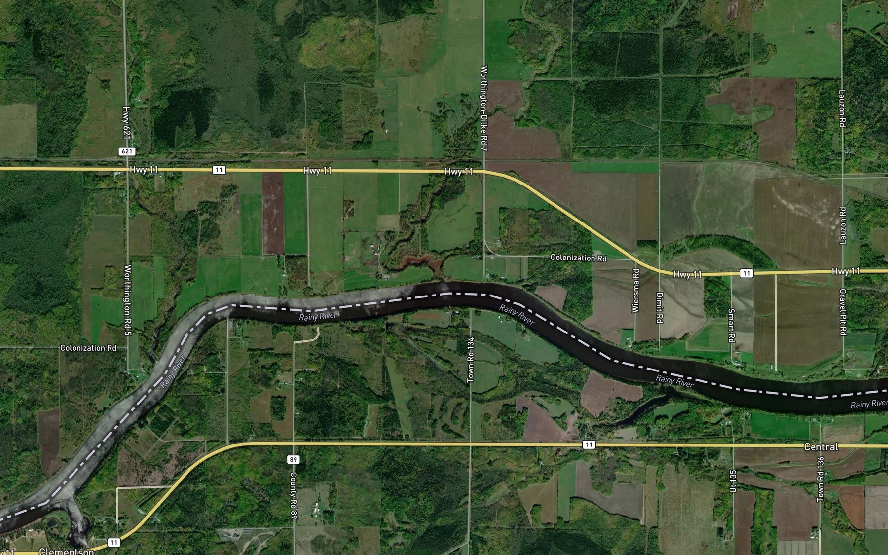 Satellite map of the Bunting Creek
