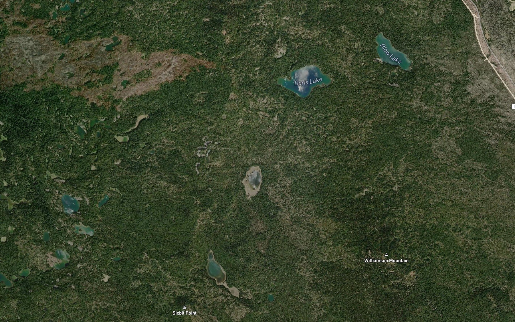 Satellite map of the Six Lakes