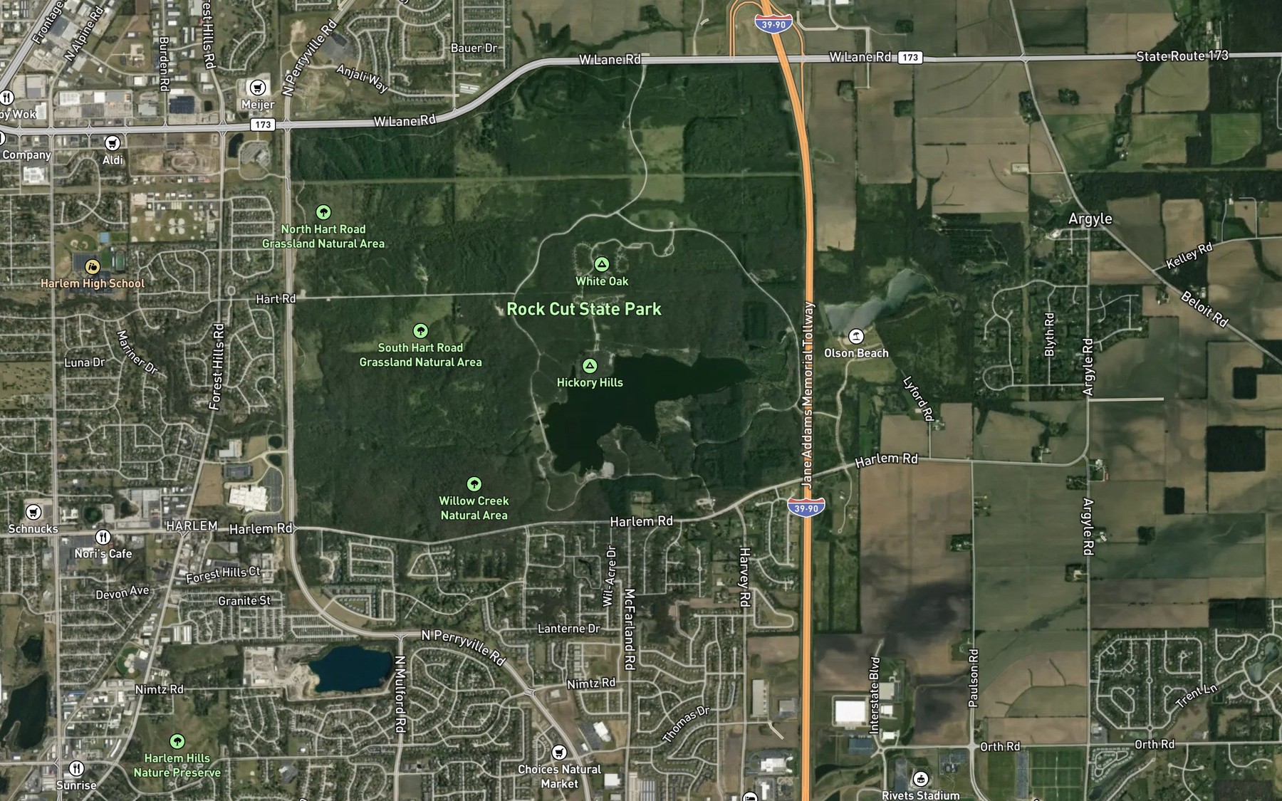 Satellite map of the Pierce Lake