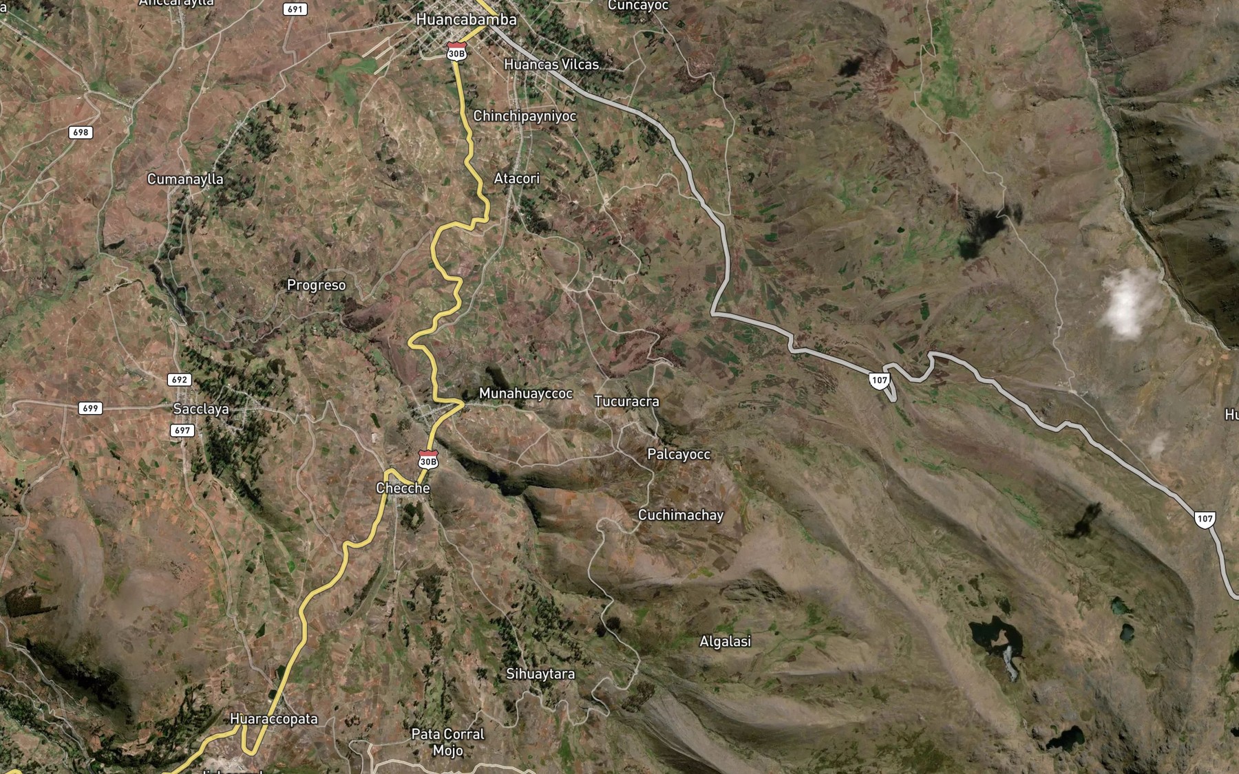 Satellite map of the Quebrada Chalhuacocha