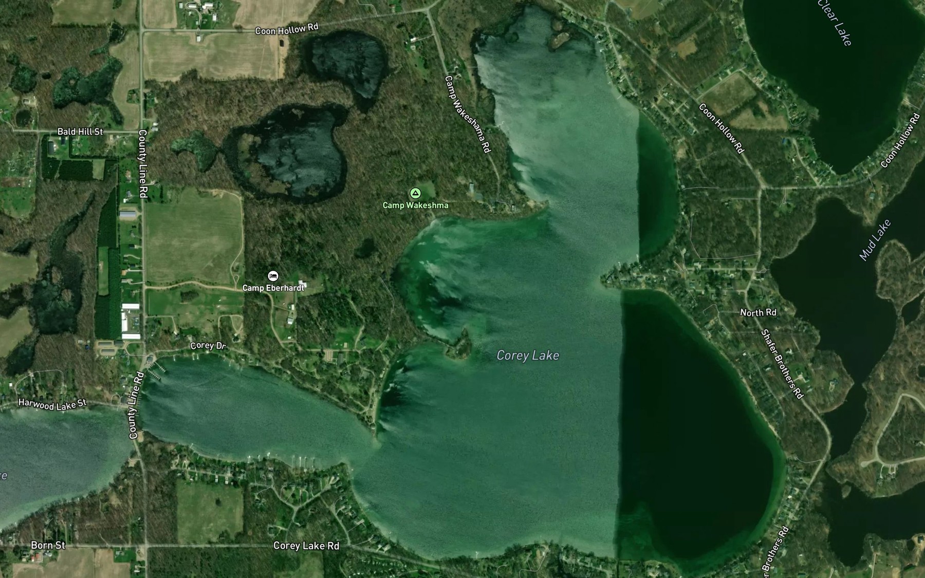 Satellite map of the Corey Lake