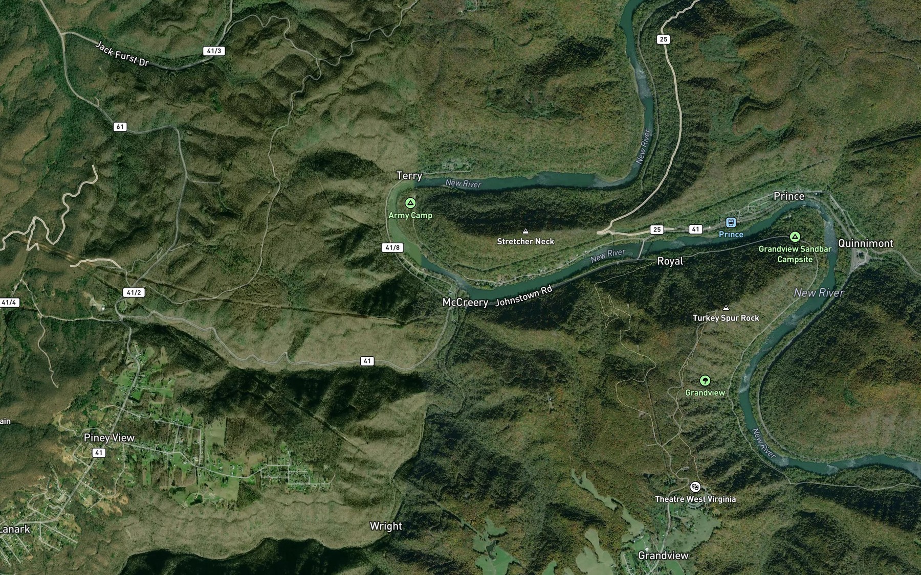 Satellite map of the Piney Creek