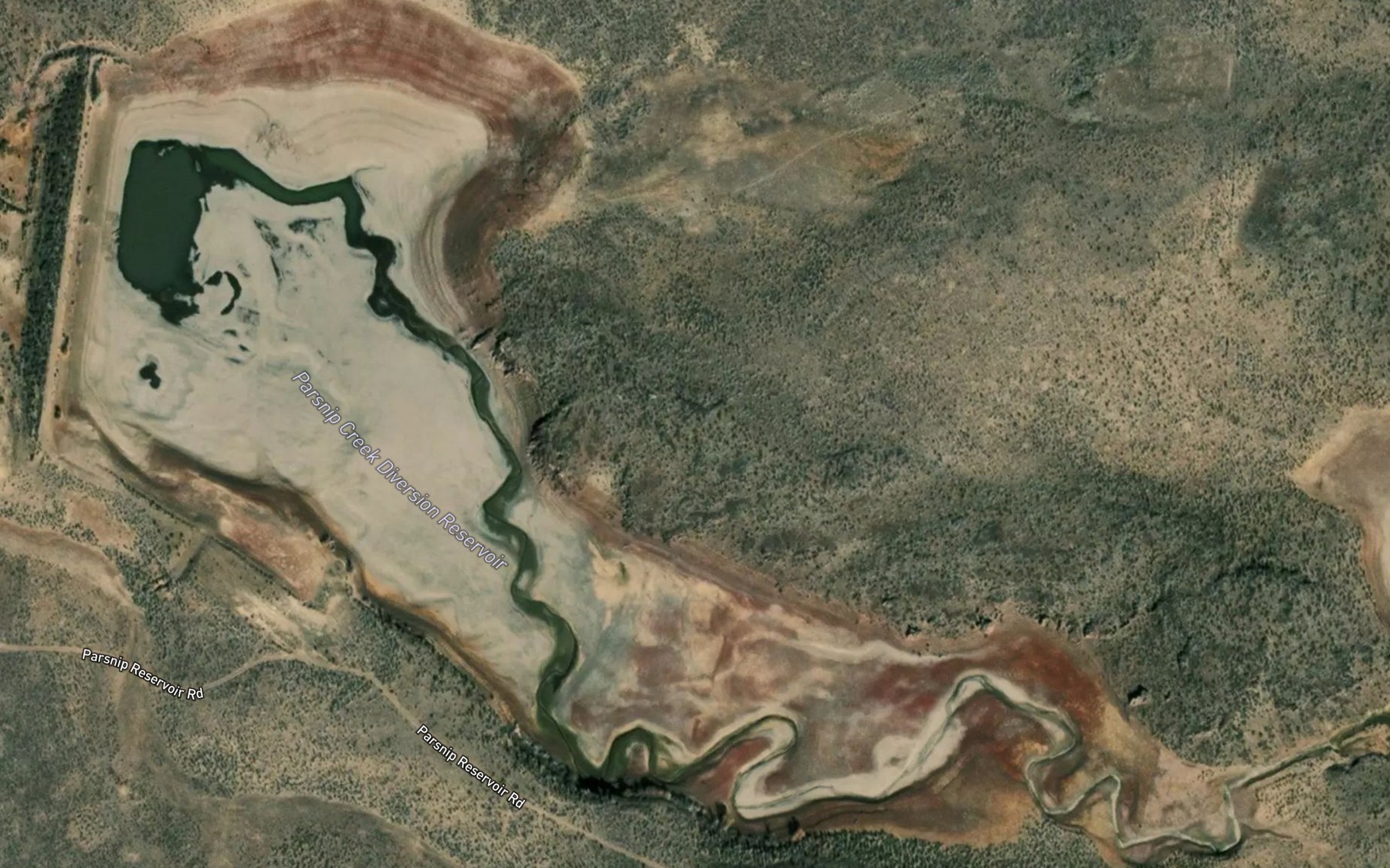Satellite map of the Parsnip Creek Diversion Reservoir
