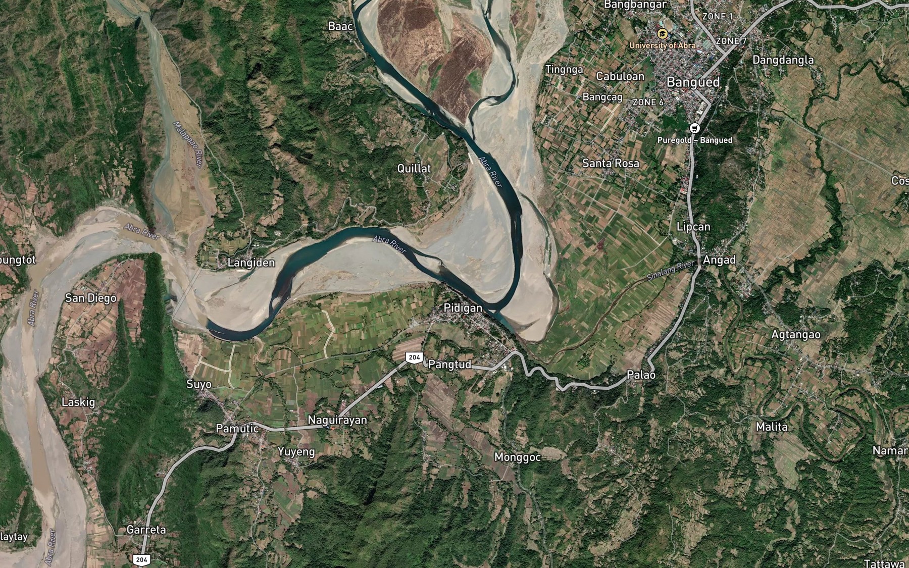 Satellite map of the Sinalang River