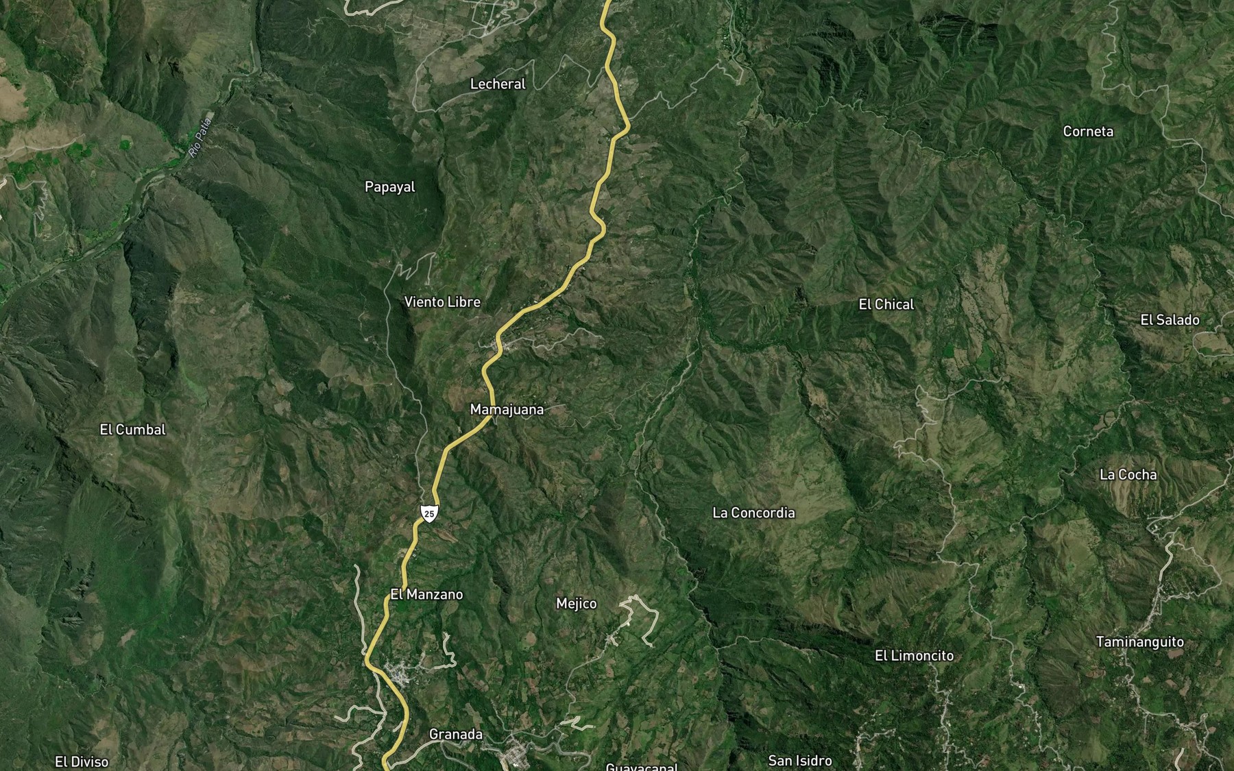 Satellite map of the Quebrada El Guache