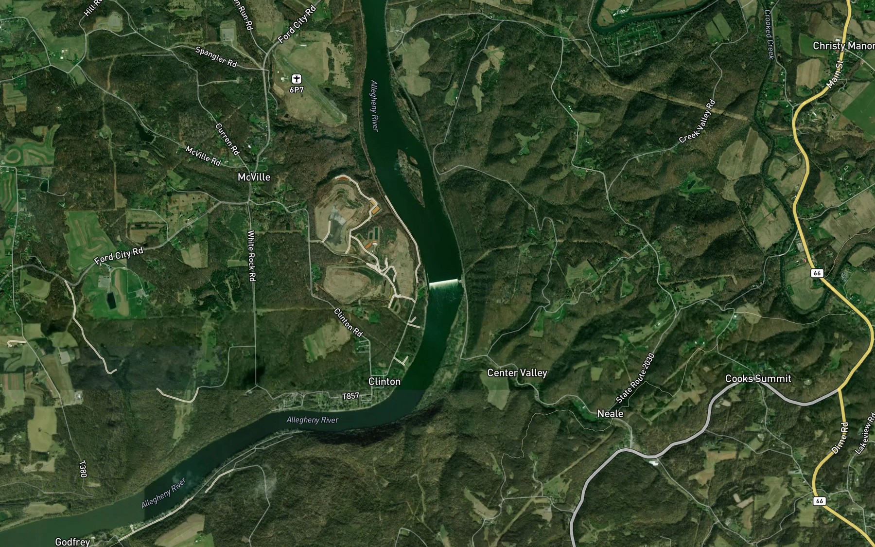 Satellite map of the Allegheny River Pool Six