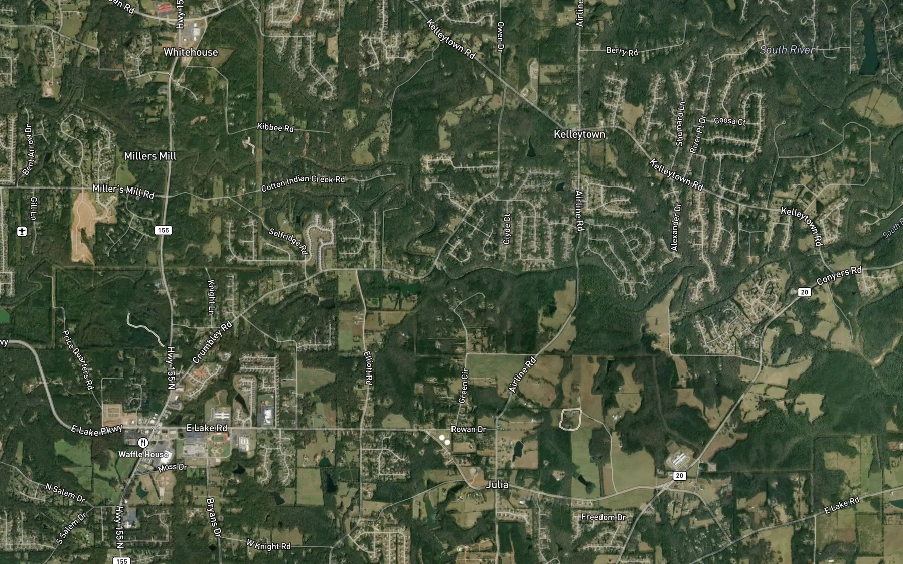 Satellite map of the Rocky Branch