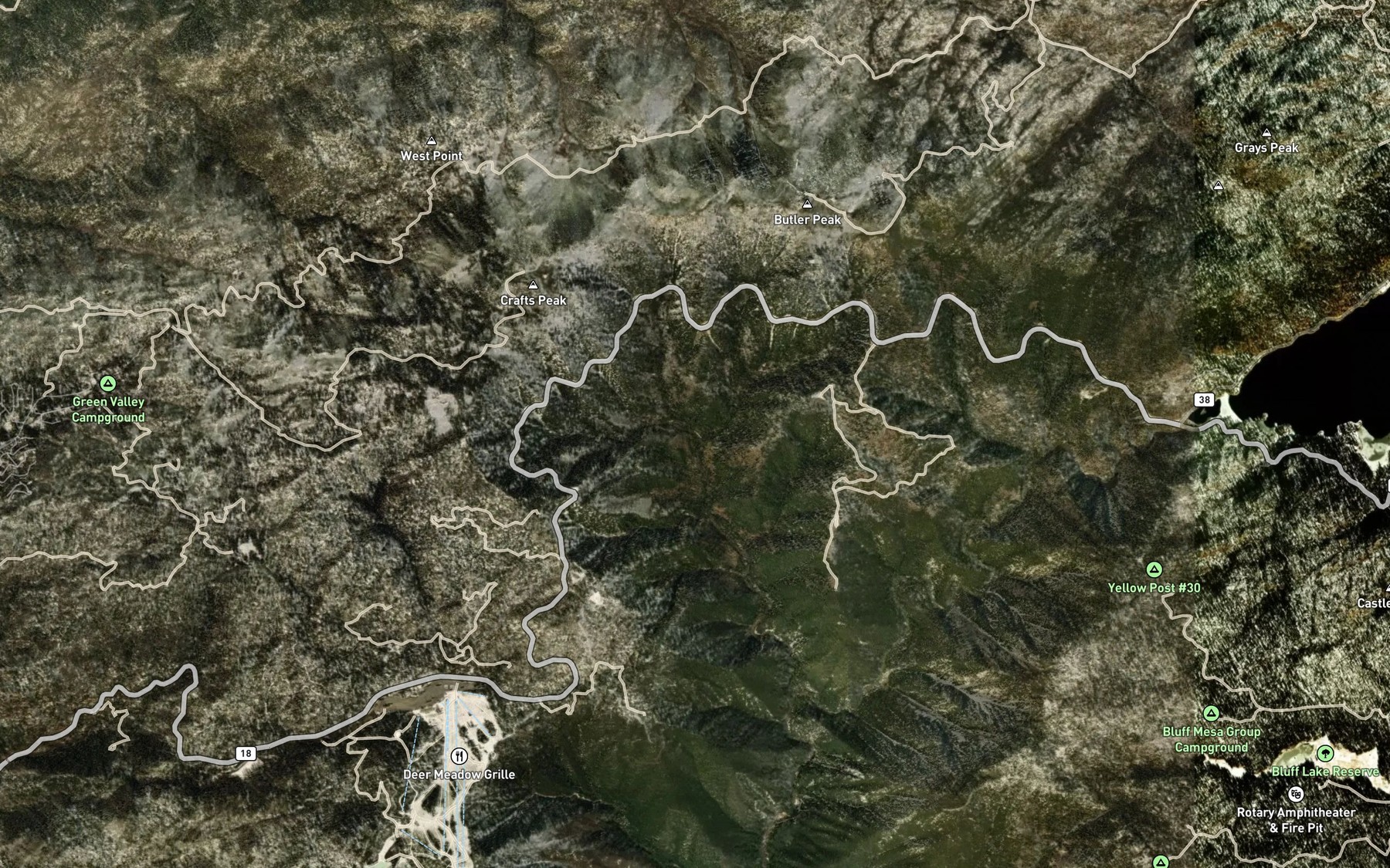 Satellite map of the Snow Fork
