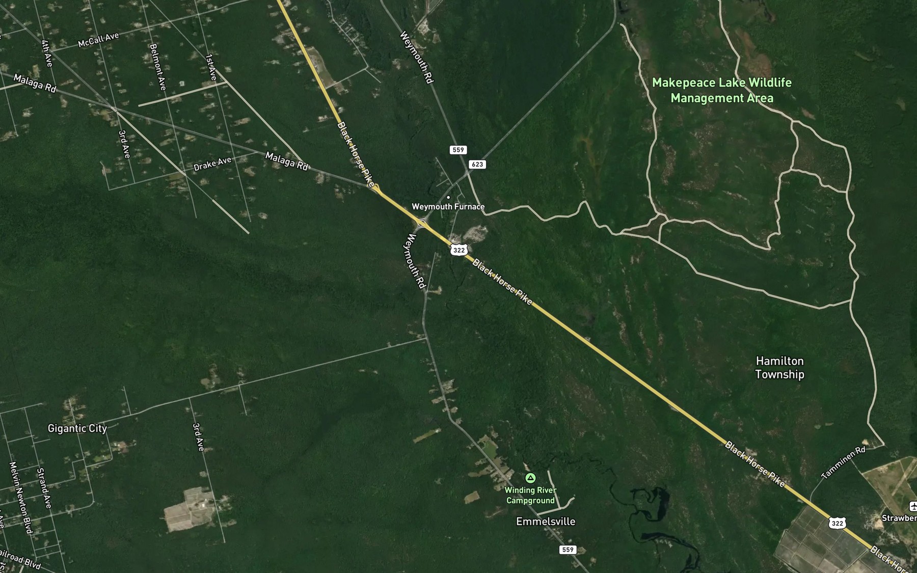 Satellite map of the Little Mill Creek